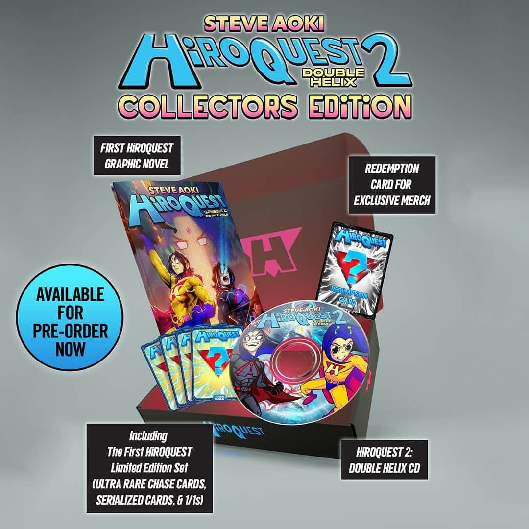スティーヴ・アオキのインスタグラム：「The pre-order for the HiROQUEST Collectors Edition Bundle is now live for a limited time. Introducing the first HQ trading card and first HQ book! Enter the journey of HiROQUEST - Go pre-order your bundle @ link in bio」