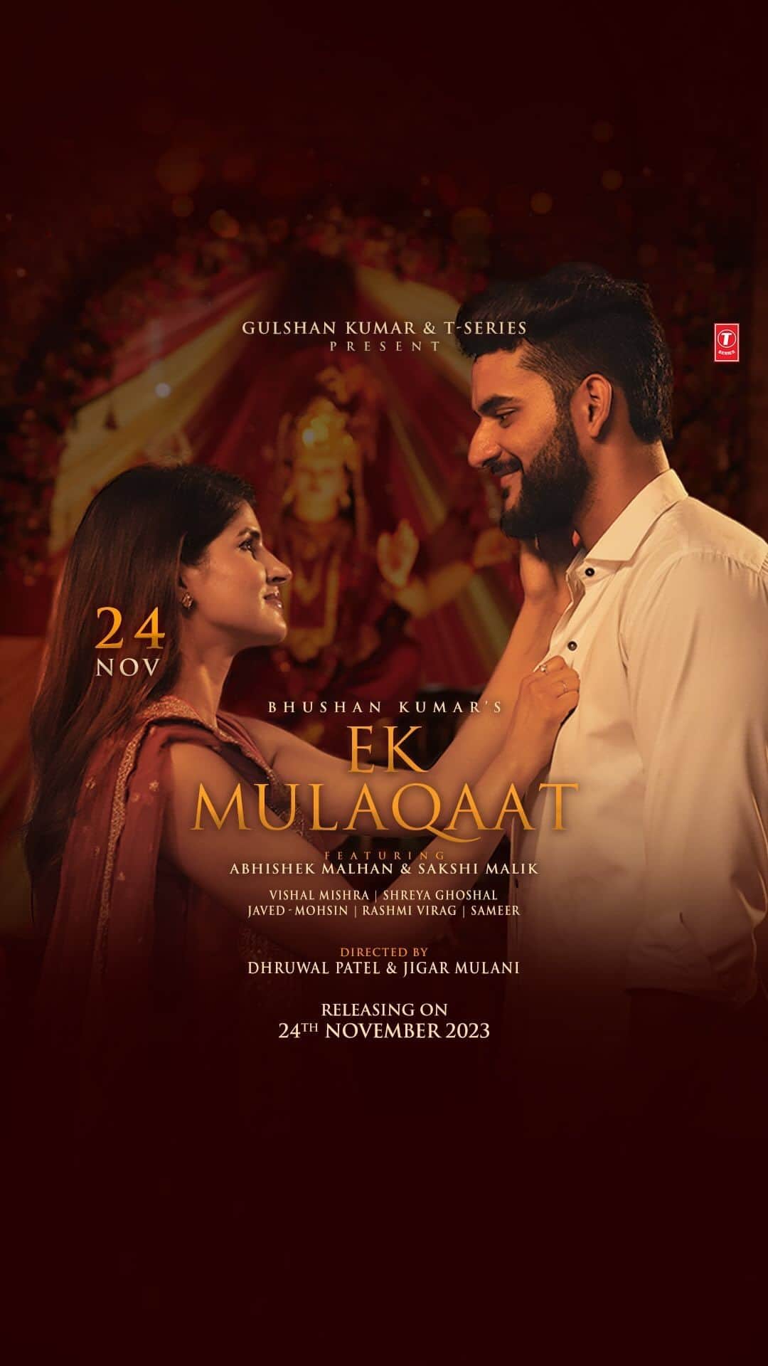 Sakshi Malikのインスタグラム：「Get ready to witness the first glimpses of #EkMulaqaat as the trailer unveils the tale we’ve poured our hearts into. ❤‍🔥🎞️   Story Unveils on 24th November 2023  #tseries #BhushanKumar @tseries.official @vishalmishraofficial @fukra_insaan @shreyaghoshal @javedmohsin_official #Sameer @dhruwal.patel @jigarmulani @castingchhabra」