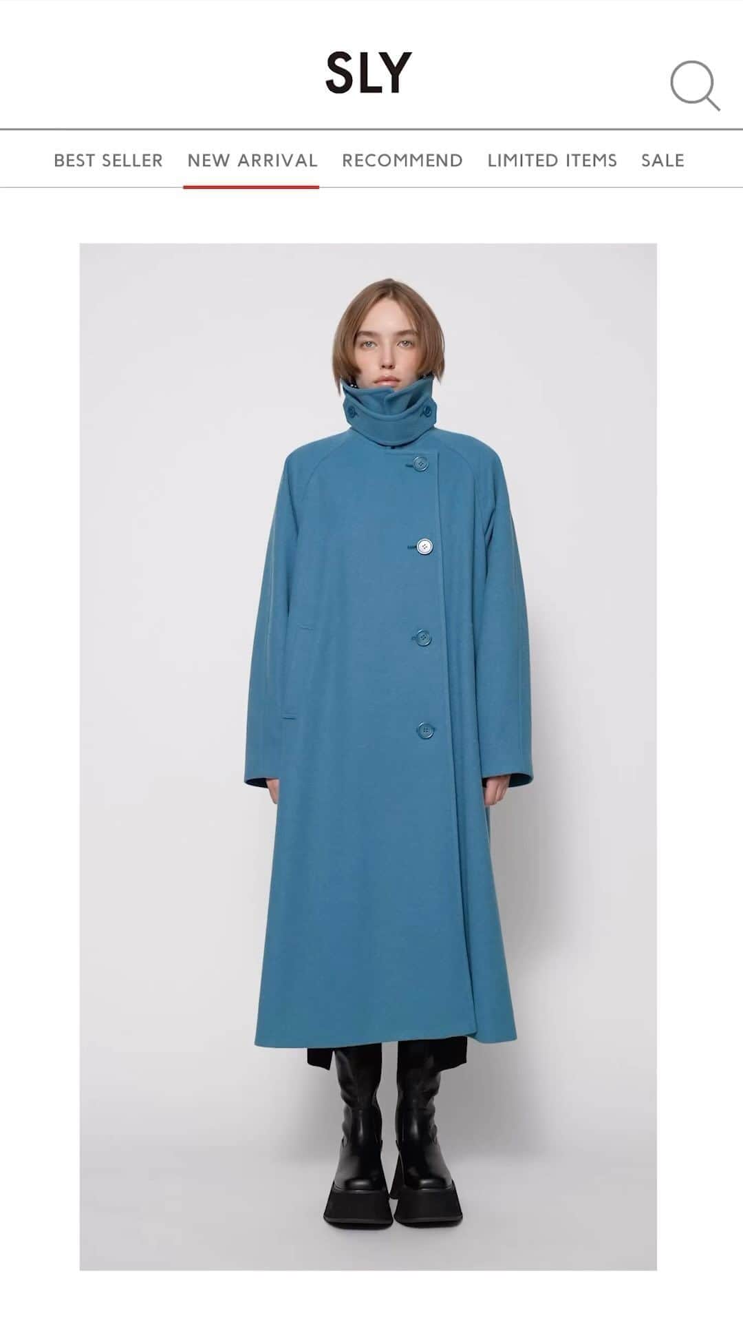 スライのインスタグラム：「NEW ARRIVAL __________________________________ ☑︎CHIN WARMER LONG COAT (030GAA30-5500) IVOY,BLK,BRN,BLU _________________________________ #SLY #SLY_fav」