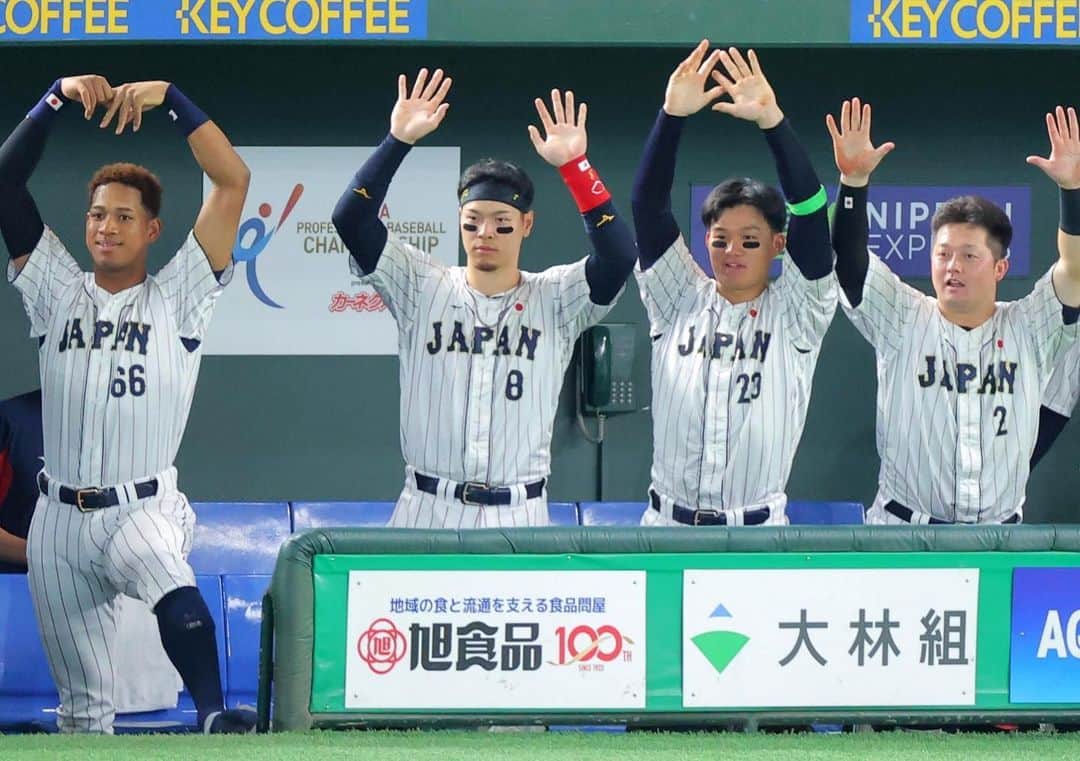 森下翔太さんのインスタグラム写真 - (森下翔太Instagram)「アジアプロ野球チャンピオンシップ2023優勝🏆 ほんとに楽しかったです！ 同世代の人達との時間はより頑張ろうっていう気持ちになりました！ありがとうございます！ またベストナインにも選出されて、また🇯🇵を背負って戦いたいと思いました！ たくさんの応援ありがとうございました😊 #japan  #ベストナイン  #23  #同世代」11月21日 22時28分 - shota.morishita0814