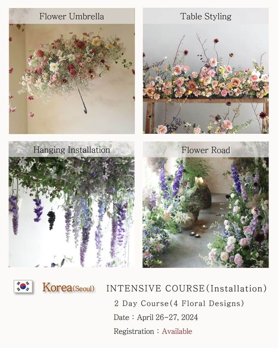 플로리스트 김애진(케이라플레르)さんのインスタグラム写真 - (플로리스트 김애진(케이라플레르)Instagram)「Intensive Course Open - 2nd half of 2024 We are opening an intensive course to be held in Seoul in the second half of 2024.  We very carefully designed the curriculum of each course on design based rather than level based. So that participants from overseas can learn as many different floral designs as possible.  Registration is available from now.  Early registration benefit(~Nov 30, 2023) : 100USD DC」11月21日 22時38分 - keirafleur