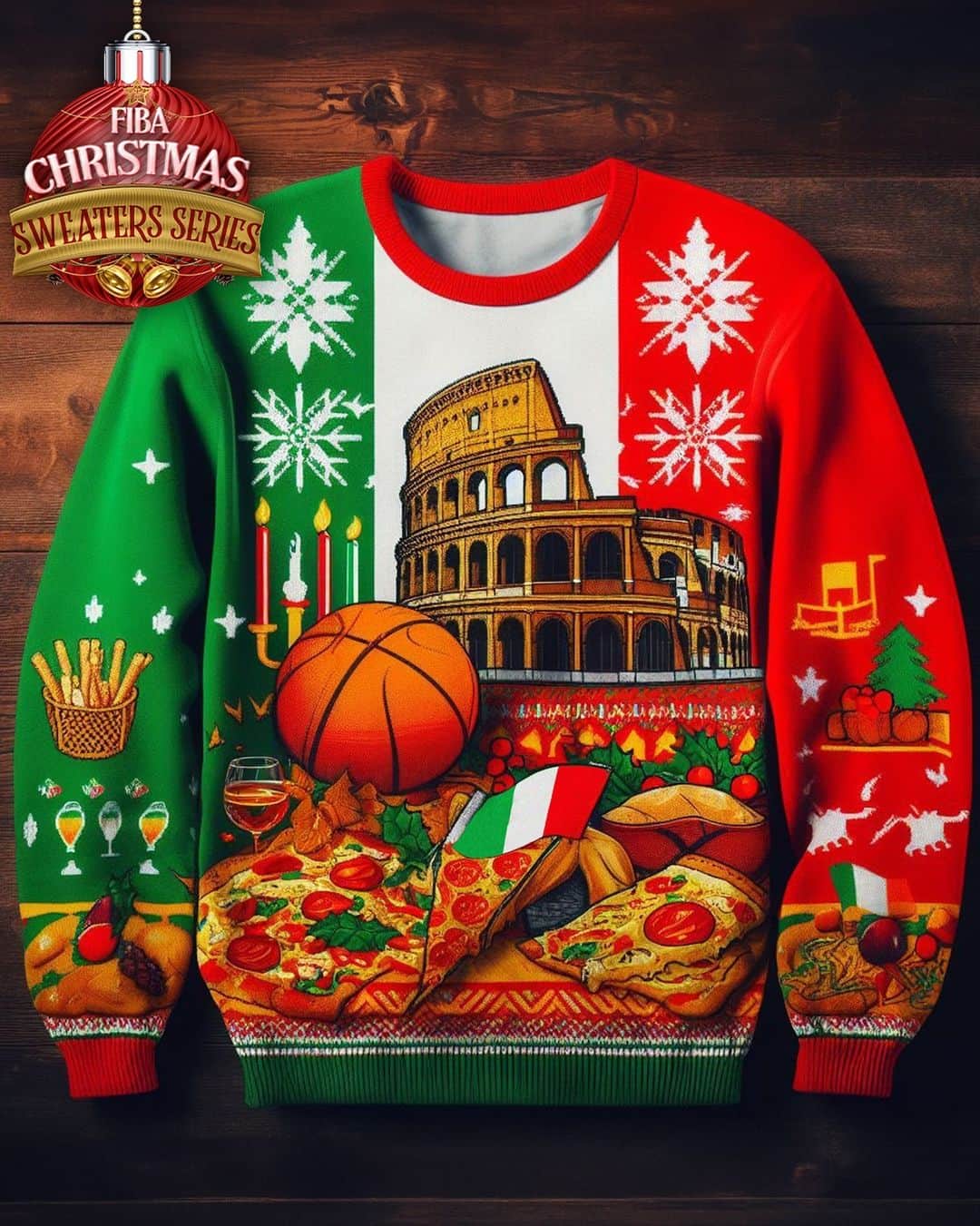 FIBAのインスタグラム：「Would you cope this sweater for holiday spirits? 🎄🇮🇹」