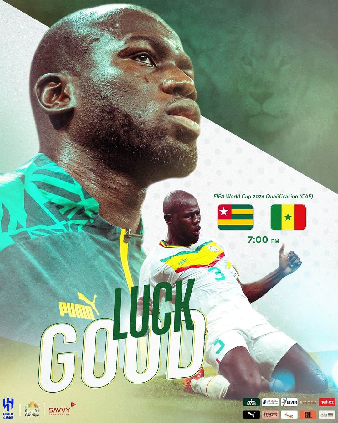 カリドゥ・クリバリのインスタグラム：「Best of luck to our Senegalese warrior 💪🏻💙  🇹🇬 vs 🇸🇳 ⏰ 7:00 PM 🗓️ 21 NOV ✨ #WCQ  #AlHilal 💙」