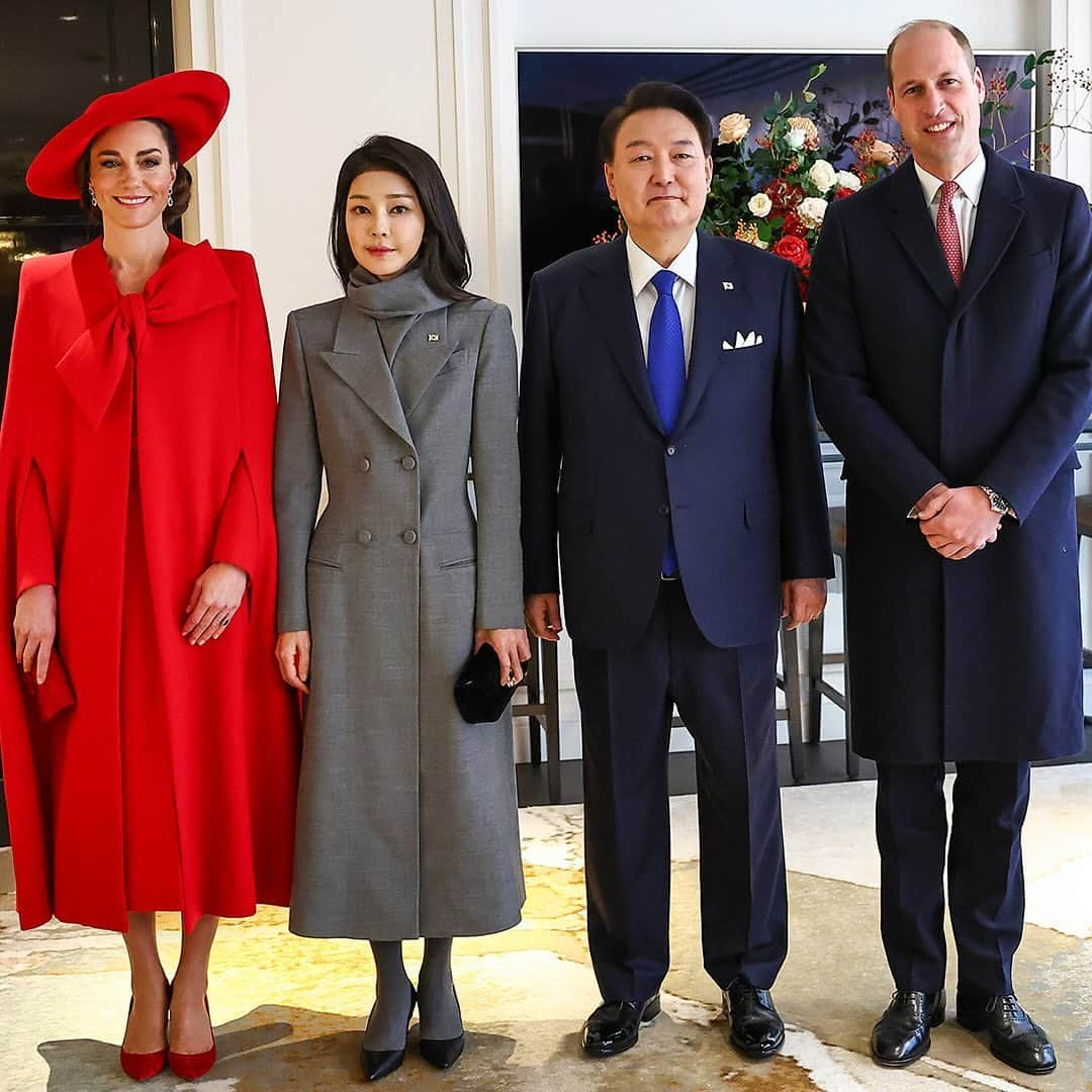 ウィリアム（ケンブリッジ公）のインスタグラム：「A pleasure to welcome President @sukyeol.yoon of the Republic of Korea and First Lady Kim Keon-hee to the UK 🇰🇷」