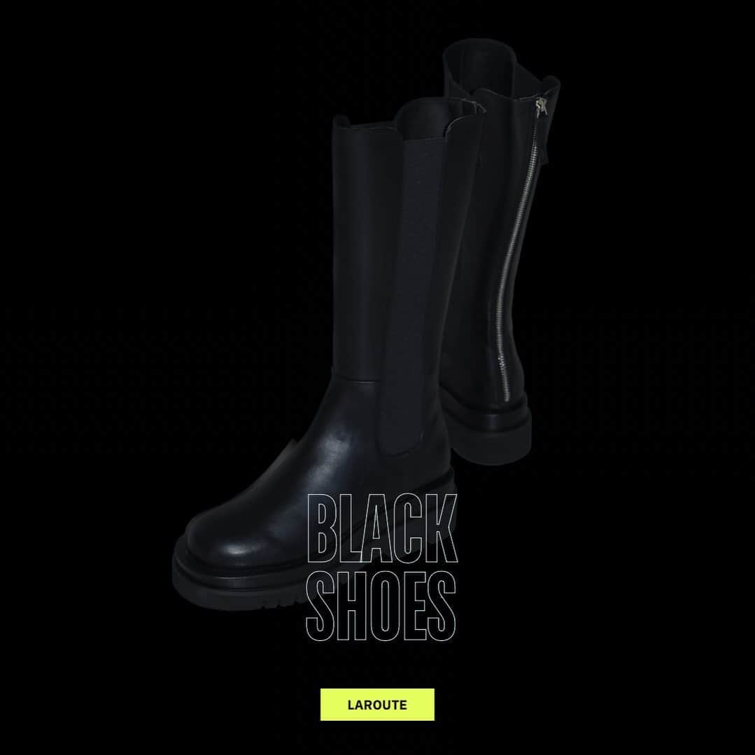 のインスタグラム：「⬛︎⬛︎BLACK SHOES⬛︎⬛︎  ◼︎ トラックソールロングブーツ  NO. 54456029219  #laroute #ラルート #ロングブーツ #ロングブーツコーデ  #サイドゴアブーツ」