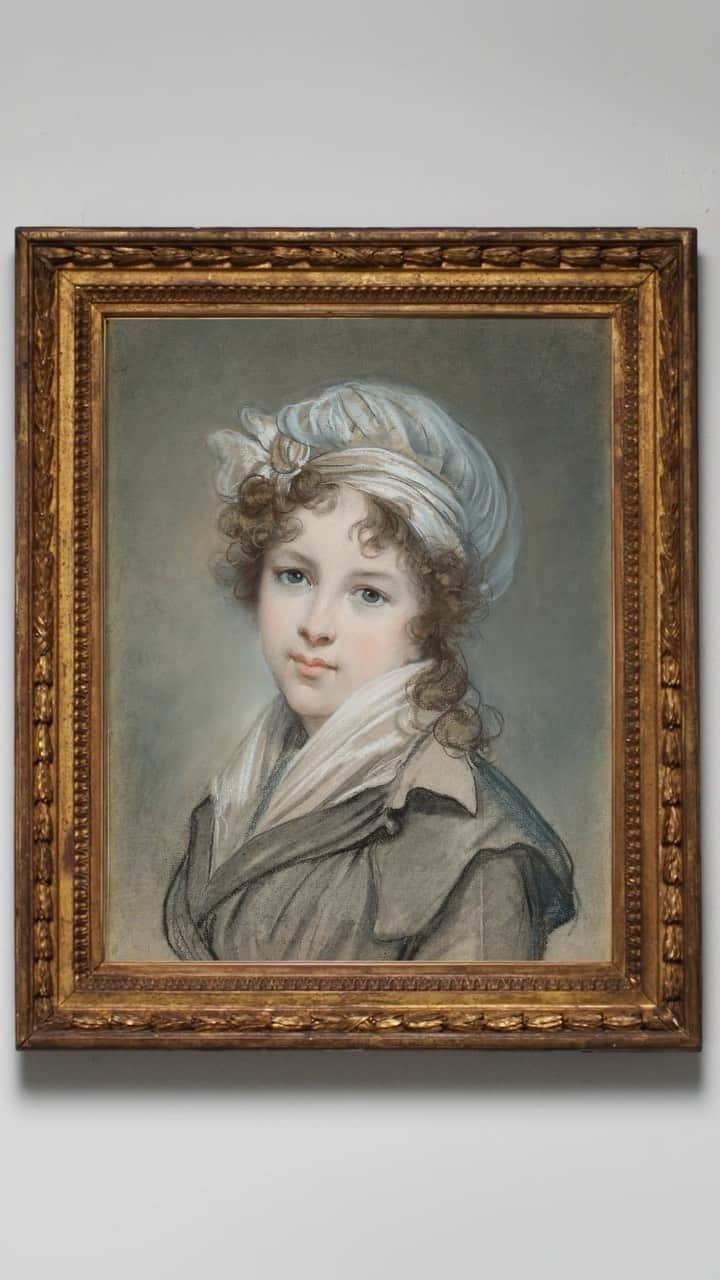 サザビーズのインスタグラム：「Painted just after she fled revolutionary Paris with her daughter in 1789, this self-portrait by Élisabeth Louise Vigée Le Brun can be counted as one of, if not, the finest and most important pastels in her oeuvre.   Vigée’s proximity to members of Marie Antoinette’s close circle made her at one moment the quasi-official painter of the Ancien Régime and in the next breath a target.   Executed in pastel on gray paper the artist portrays herself looking all of twenty – she was in fact thirty-four years old at the time she drew it – as she dons the simple clothing of a traveler in the form of a dress with a wide collar and short cape, whilst her curly chestnut hair is bound into a muslin kerchief knotted at the top. Gone are the vestiges of extravagance or whimsy, traits which came to define her work as well as the era that was swept away by the Revolution.  The appearance of this exquisite and exceptional work, offered at auction for the first time in over four decades from the collection of the preeminent scholar Joseph Baillio, is a market-defining moment for a work on paper by Vigée Le Brun. Discover more in our link in bio before the dedicated auction on 31 January 2024 at #SothebysNewYork. #SothebysOldMasters #VigeeLeBrun」