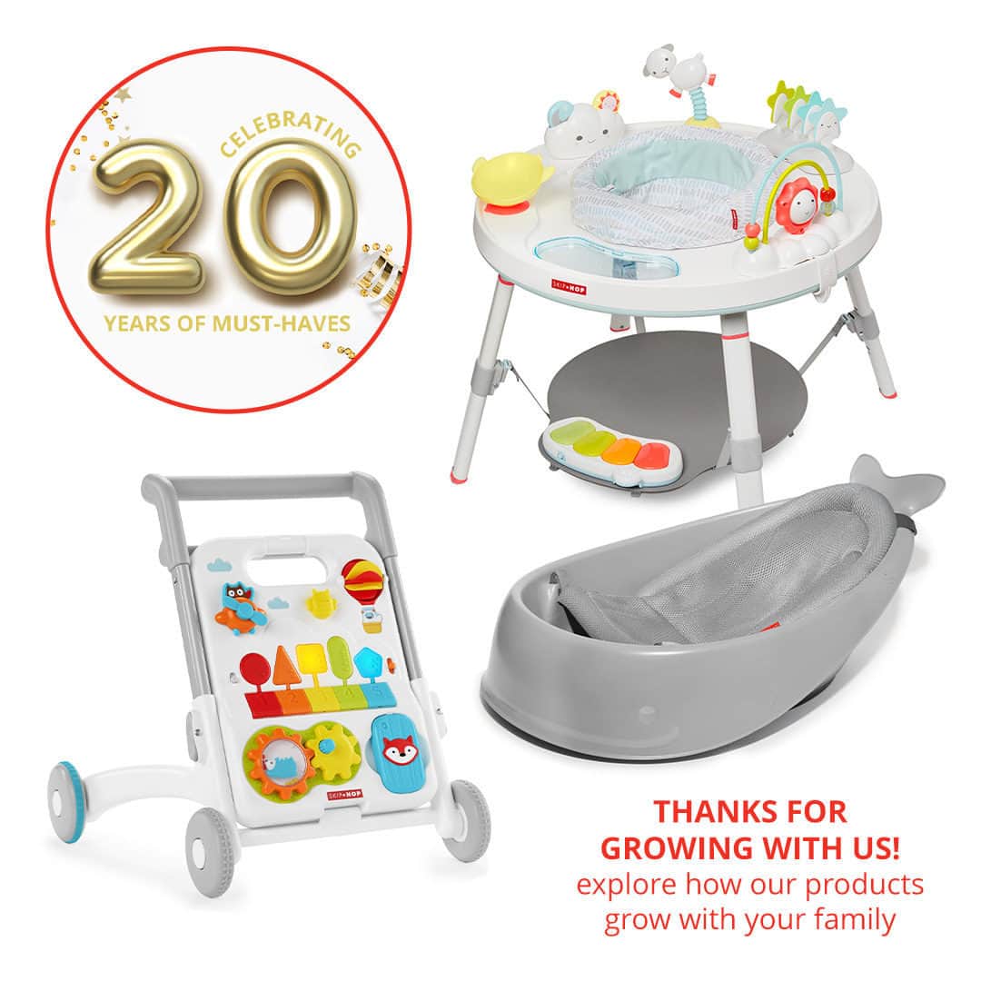 Skip Hopのインスタグラム：「It's our 20th Anniversary! 🎉 We're honored to be the go-to source for parenting must-haves that grow with your family. 🥰  #skiphop #musthavesmadebetter #20years #20thanniversary #parenting #parentingmusthaves #babygear #bestbabygear #diaperbags #bestdiaperbags」