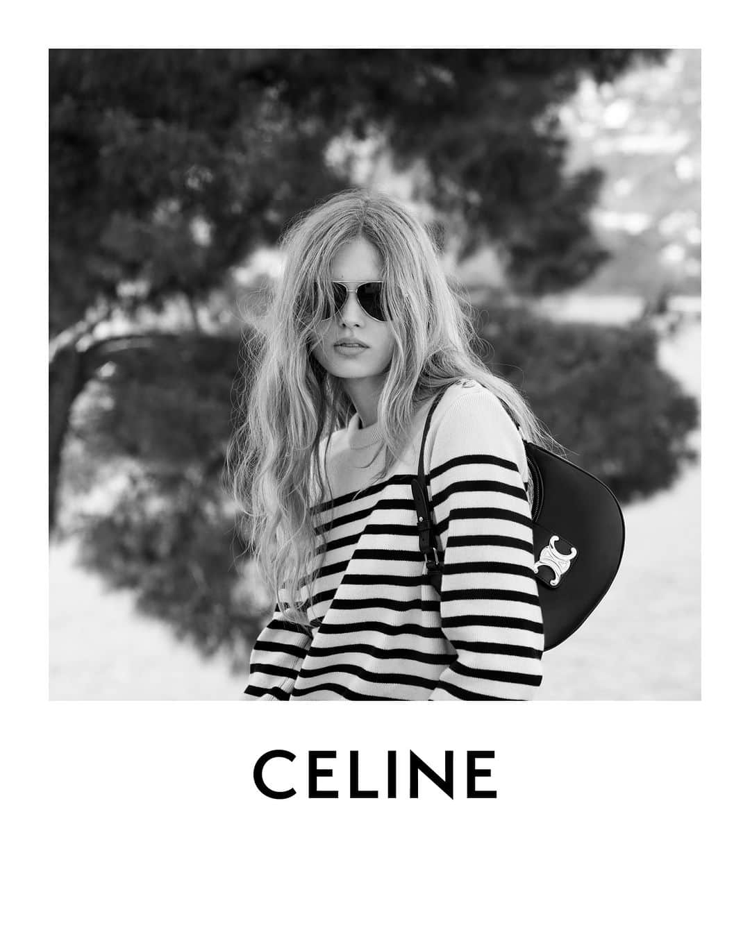 Celineのインスタグラム：「LA COLLECTION DES GRANDS CLASSIQUES 07  CELINE AVA TRIOMPHE BAG  CELINE KNITWEAR CELINE CREWNECK CASHMERE SWEATER  CELINE METAL FRAME SUNGLASSES  COLLECTION AVAILABLE NOW IN STORES AND ON CELINE.COM  IDA @HEDISLIMANE PHOTOGRAPHY AND STYLING SAINT-JEAN-CAP-FERRAT MARCH 2023  #CELINEBYHEDISLIMANE」