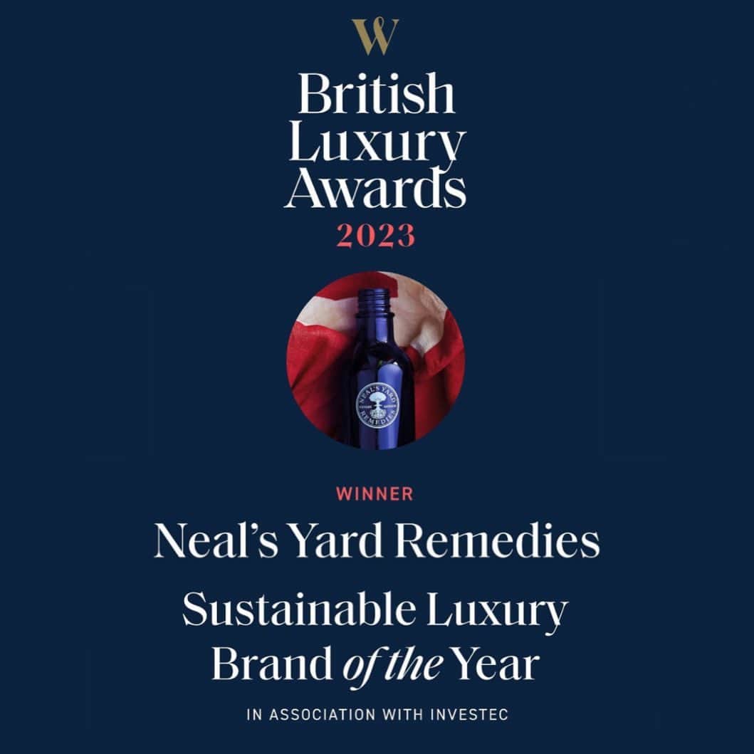 のインスタグラム：「We are thrilled to have been awarded ‘Sustainable Luxury Brand of the Year’ in Walpole’s 2023 British Luxury Awards. 🏆   Selected by a panel of industry experts, we’re humbled to be acknowledged for our consistent progress in applying sustainability best practice to all aspects of our business and for our longstanding campaign to protect biodiversity and bee populations in the UK.   “Sustainability has been at the heartof what we’ve been doing for the last forty years, before the term ESG and beautiful awards such as this were a thing. Sustainability has never really been a business strategy for us – we feel a responsibility to uphold and ensure the decisions that we make today contribute to a sustainable environment for the wellbeing of our future generations.   […] I’m super proud of our 30-year-old ethical supply chain, which enables us to support communities of organic farmers and growers around the world. I’m proud of our own eco-manufacturing facility in Dorset and truly being able to sow, grow and bottle in the UK. And I’m proud that we are not afraid to stand up for what is right and that we will support nature and biodiversity for years to come – these are the things that truly matter.   […] This award is for all the brands working so hard in this field, who are doing the right thing for a better future – we are all in this together.”   - Anabel Kindersley, owner of Neal’s Yard Remedies.」