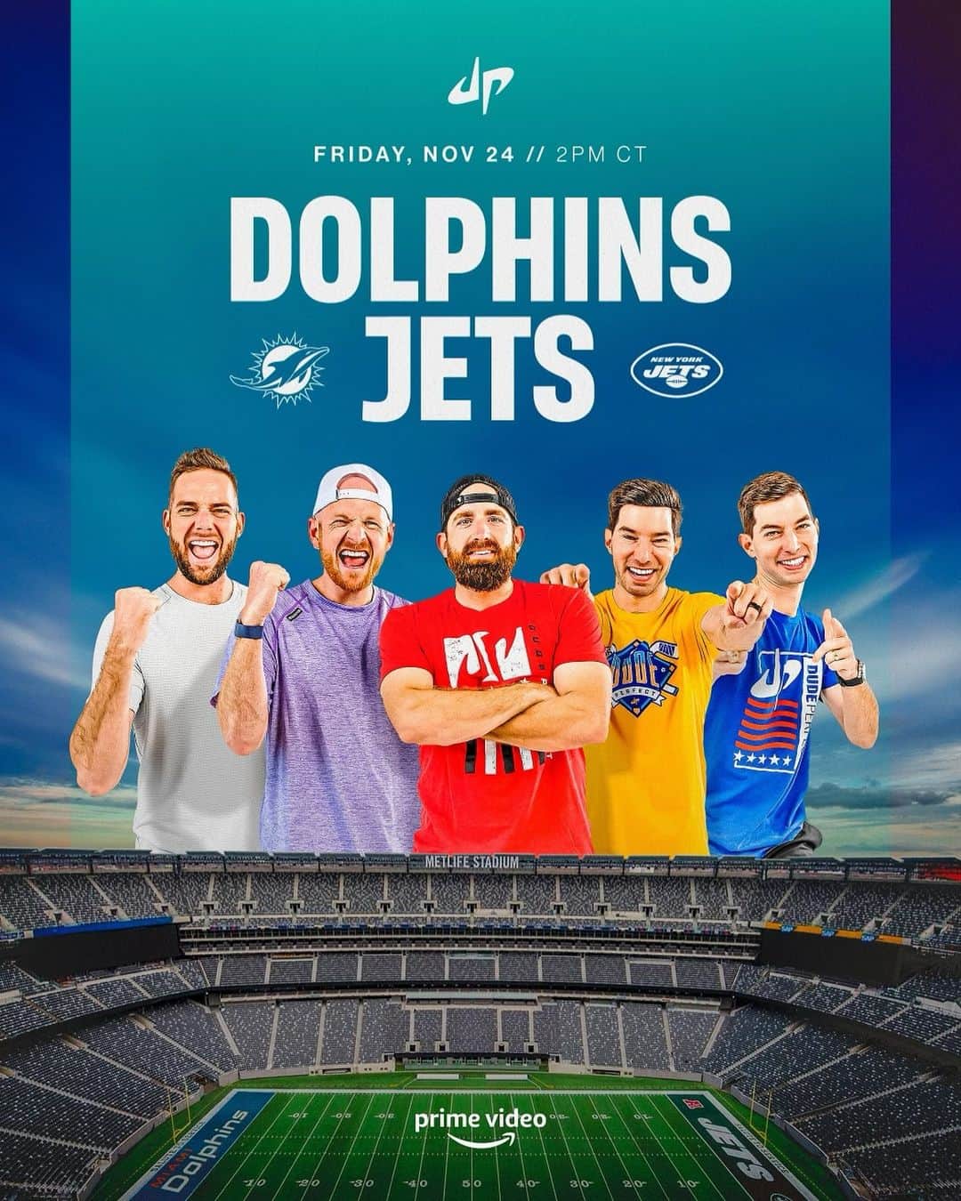 Dude Perfectさんのインスタグラム写真 - (Dude PerfectInstagram)「Your favorite alternate broadcasters are backkkkk!! We’re back on @nflonprime this Friday at 2pm as an alternate stream for the Dolphins/Jets game. See y’all there! 🤠」11月22日 1時36分 - dudeperfect