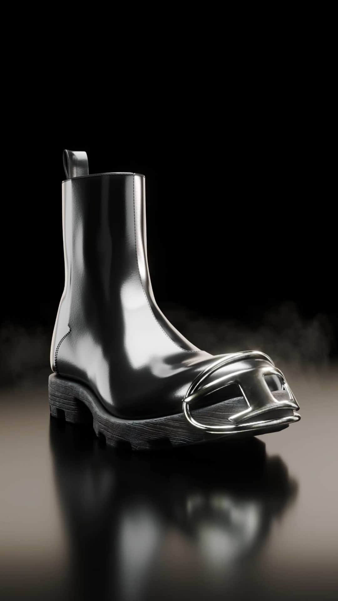 ディーゼルのインスタグラム：「Show your D.    The D-Hammer boot is a bold expression of new D energy. A robust, molded Oval D icon is positioned over the toe cap for a look that will leave a lasting impression.   Tap to shop and discover more at the link in bio.   #ForSuccessfulLiving #DieselSS24」