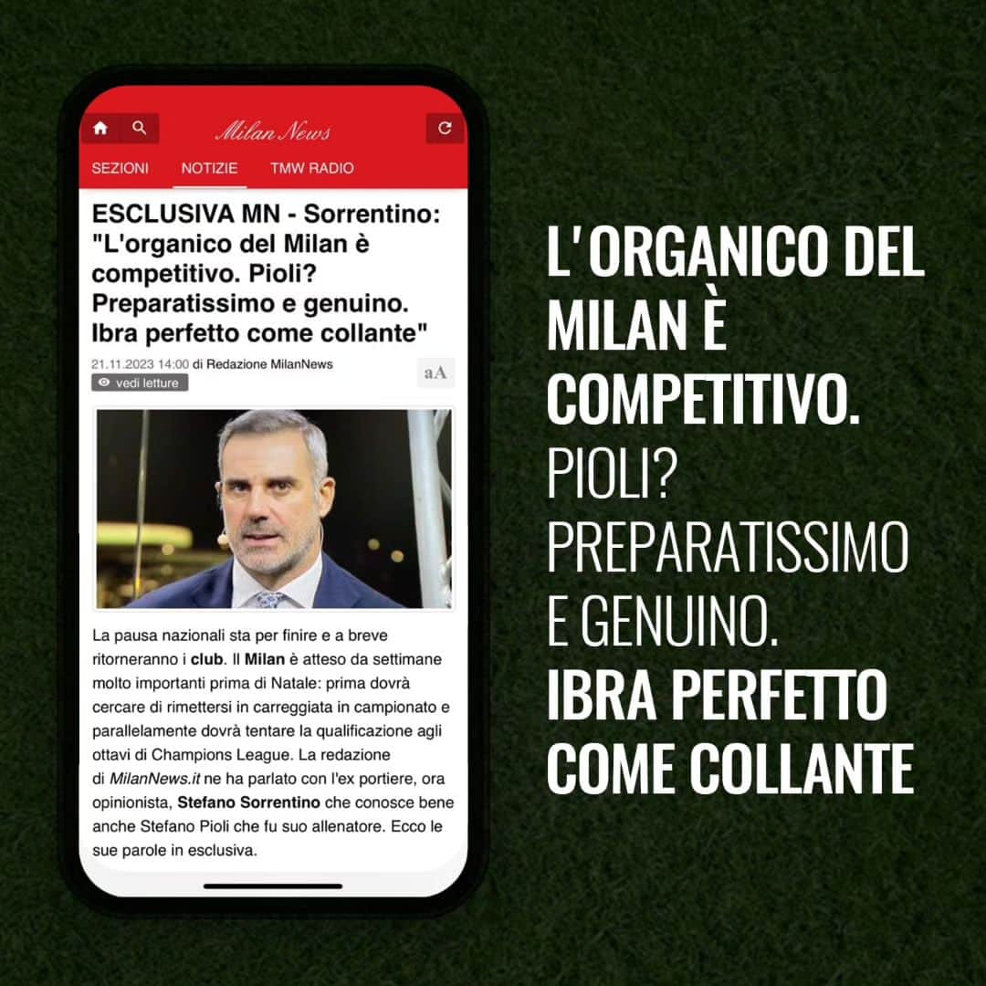 ステファノ・ソレンティーノのインスタグラム：「Il 21 novembre 2006, con te tra i pali dell’Aek Atene, battesti in Champions il Milan di Carlo Ancelotti, futuro campione proprio nel medesimo stadio. Come vivesti l’impresa da italiano prima e, in seguito, quando i rossoneri alzarono la coppa?  Intervista completa su @milannewsitofficial ⚽🎙️  #AekAtene #ACMilan #UCL」