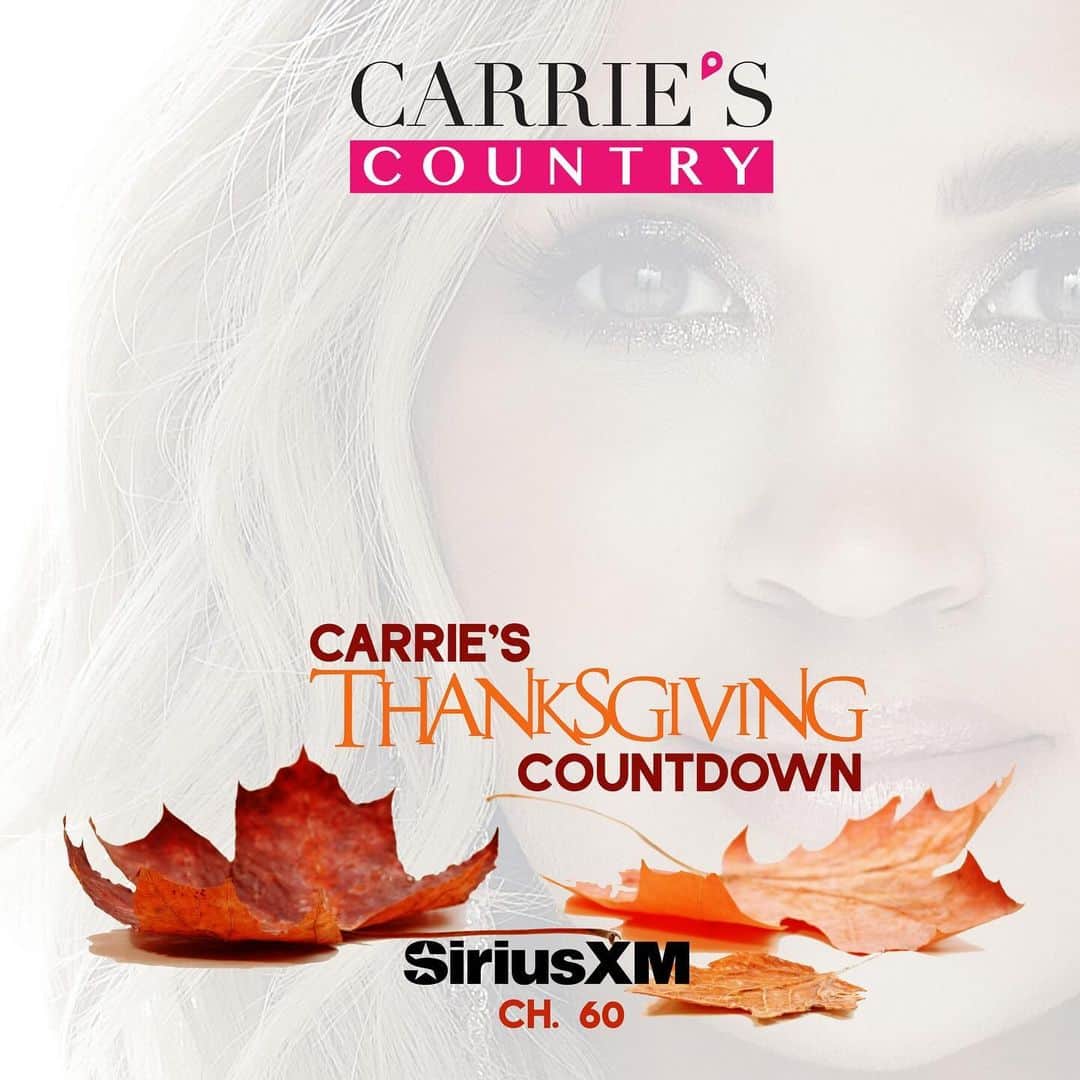 キャリー・アンダーウッドのインスタグラム：「Tune in this week on @CarriesCountry for a special Thanksgiving edition of Carrie’s Countdown!  Premiering today at 2PM ET with additional airings listed below or on demand in the @siriusxm app.    Tues 11/21 @ 2pm and 9pm ET Weds 11/22 @ 12pm, 4pm, 10pm ET Thurs (Thanksgiving Day) 11/23 @ 8am, 11am, 3pm, and 7pm ET Fri 11/24 @ 1pm and 11pm ET Sat 11/25 @ 6pm ET」
