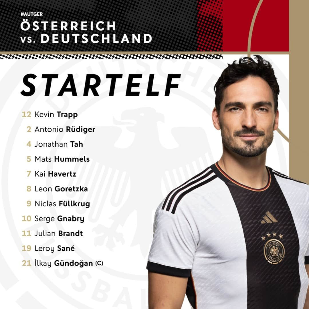 サッカー ドイツ代表チームのインスタグラム：「Unsere S11 gegen Österreich! 🙌  #dfbteam #AUTGER」