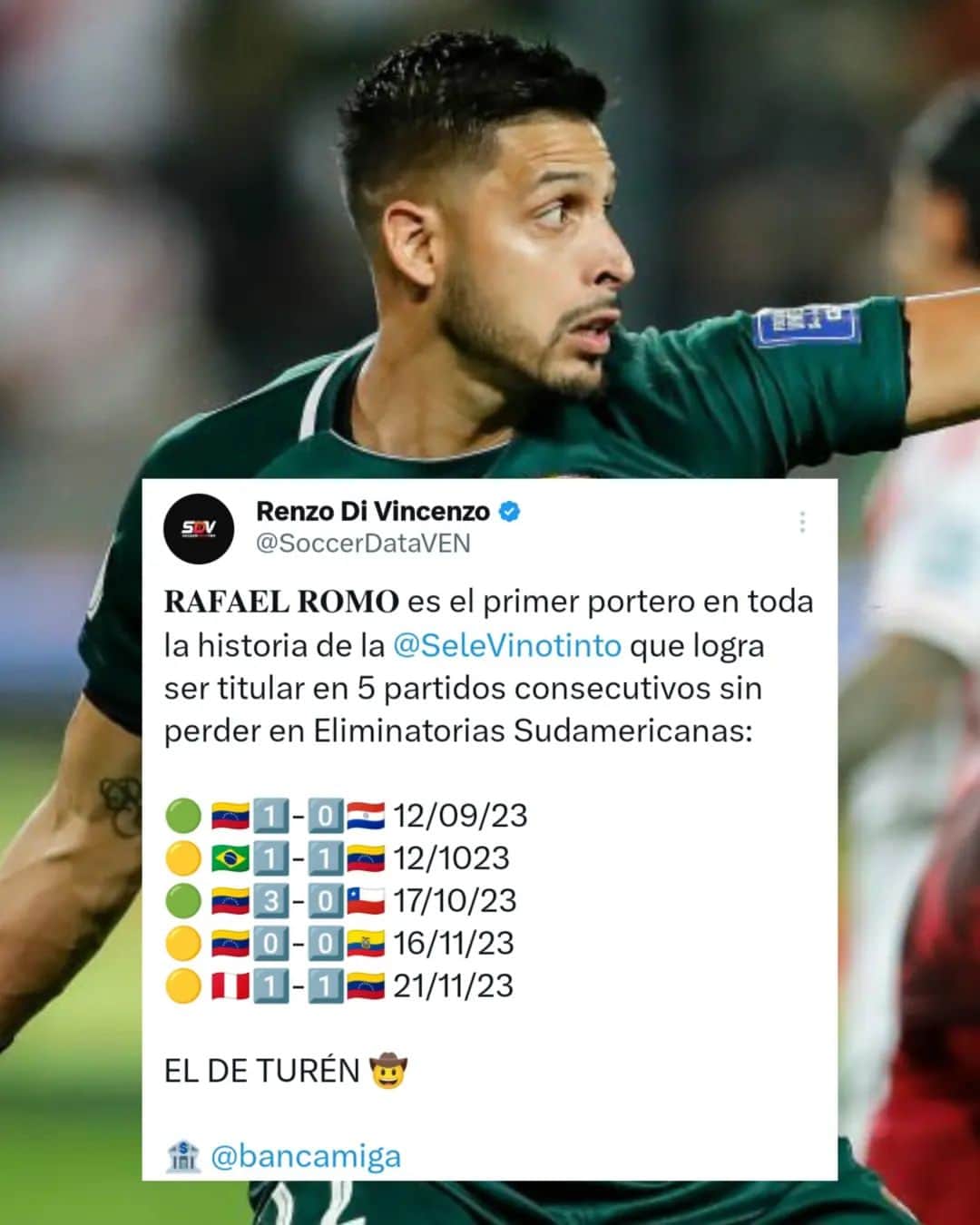 ラファエル・ロモのインスタグラム：「🧤⚽ Rafael Romo sigue haciendo historia. Dato vía @soccerdata.ven   #IdiomaFutve #LaVinotinto #RafaelRomo #Eliminatorias #EliminatoriasSudamericanas」