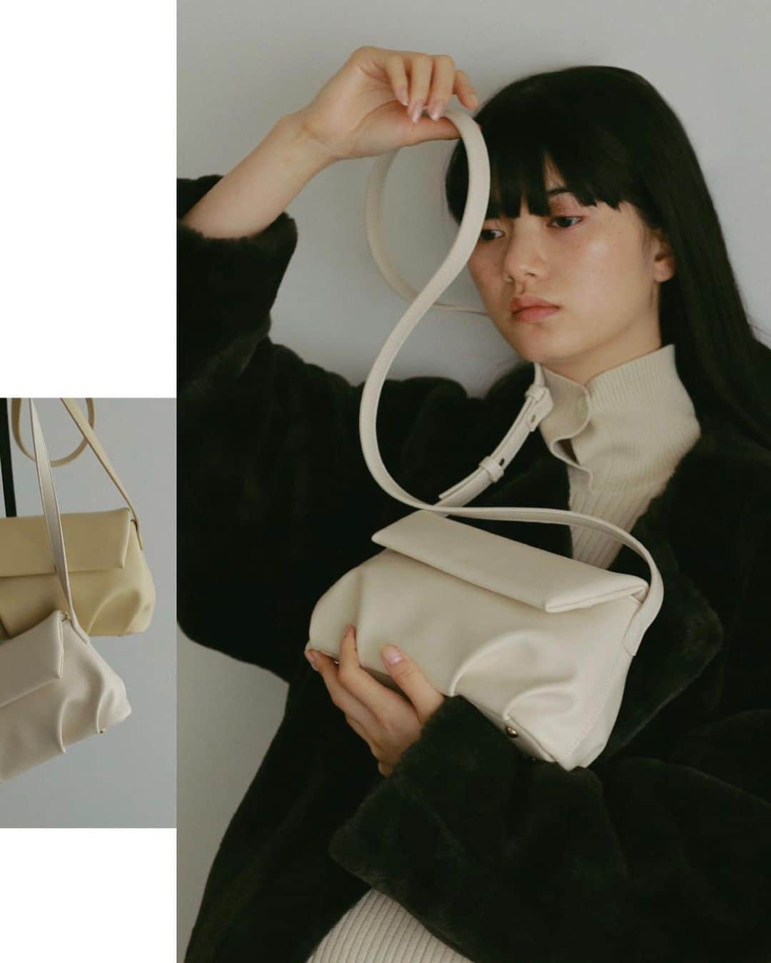 CASA FLINEのインスタグラム：「CASA FLINE | maru COLLABORATIVE PRODUCT 　　　　　　　　　　　　　　　　　　　　　　　　　　　　　　　　　　　　　　 @marumaru1530  hinariディレクターでありSNSで活躍中のファッションインフルエンサー maru 氏とのコラボレーションアイテムが登場。  maru×CASA FLINE スクエアフラップショルダーバッグ ¥9,900 Color IVORY / YELLOWBEIGE / BLACK   環境に配慮し、廃プラスチックからアップサイクルしたリサイクルレザーバッグ。  シンプルかつコンパクトなデザインでスタイリングを選ばないデザインです。  フラップ部分のシックさと、ころんと丸みを帯びた形の可愛らしさがミックスされた絶妙なバランス感がこだわりポイント。  見た目以上にバッグの中は広く作られており、収まりの良い設計になっています。  ETHICAL POLICY REUSE/UPCYCLE   ————————————————————————— #casafline #sustainable #ethical」