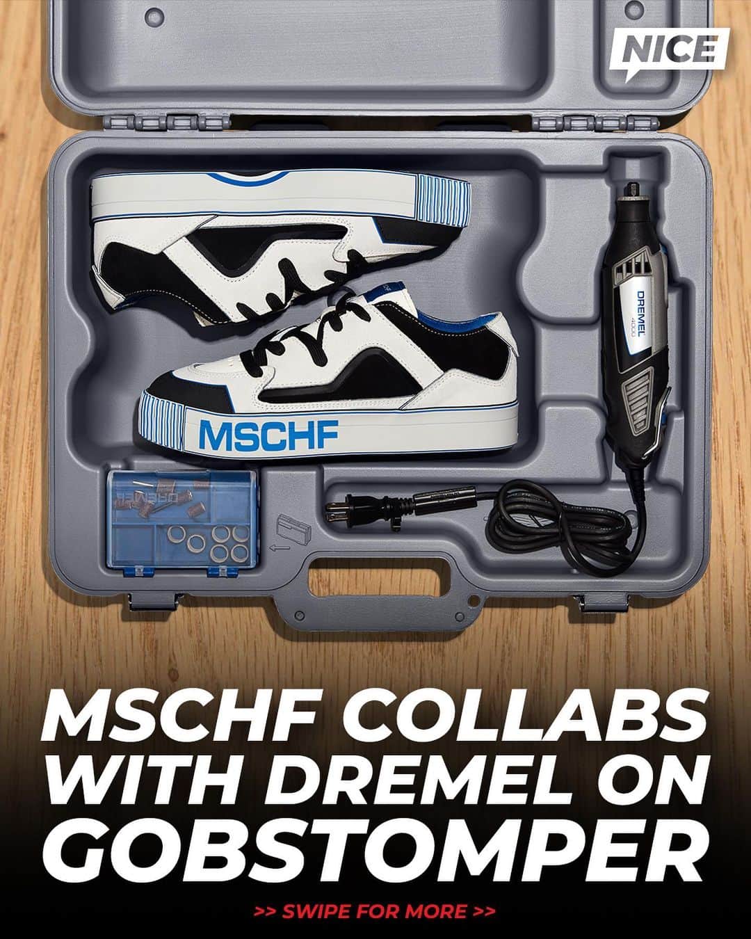 Nice Kicksのインスタグラム：「I broke my Dremel on the first pair so this is absolutely a collaboration that makes sense 😂😂 @mschfsneakers   @nicedrops: 11/28 for $350 🗓️」