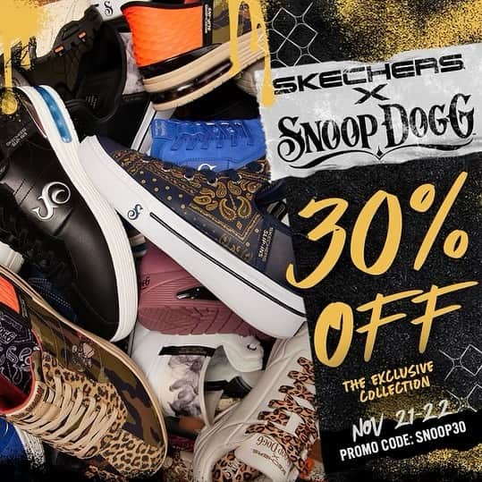 スヌープ・ドッグのインスタグラム：「In honor of 30 years of DOGGYSTYLE tha homies at @skechers are giving 30% off my collaboration collection from 11/21 - 11/22 use code: SNOOP30」
