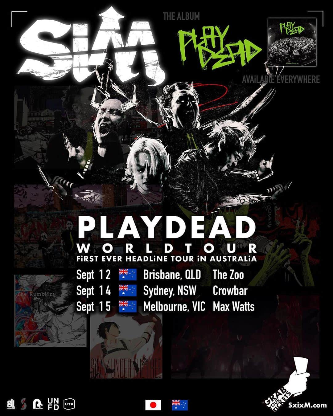 SiMのインスタグラム：「🇦🇺AUSTRALIA - The PLAYDEAD tour is coming for you next September! Tickets and VIP go on sale next Wednesday at 10am Local time.  Don’t miss our first-ever headline shows in Australia!   SEPT 12 BRISBANE SEPT 14 SYDNEY SEPT 15 MELBOURNE   Tickets and VIP for North America and Tickets for UK / Europe are also on sale now at https://sim.komi.io/ [link in bio] 🤘🤘  🇦🇺🇦🇺🇦🇺 オーストラリアの3都市にて、SiMのヘッドライン公演が開催決定！」