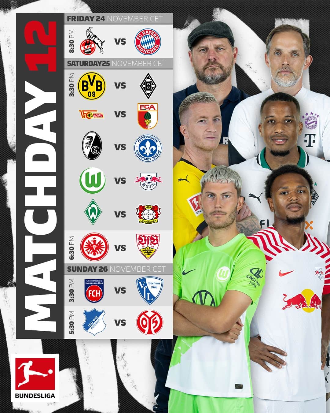 ブンデスリーガさんのインスタグラム写真 - (ブンデスリーガInstagram)「🚨 #MD12 incoming, #Bundesliga fans!  🤩 Which game has you most hyped?」11月22日 7時00分 - bundesliga