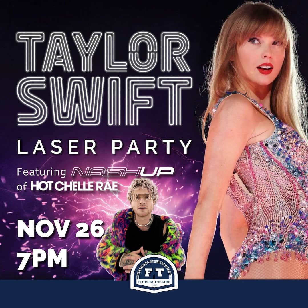 ナッシュ・オーバーストリートのインスタグラム：「Jacksonville Florida🔥 who’s ready to throw down on a #taylorswift laser party 11/26? Ticket link in bio」
