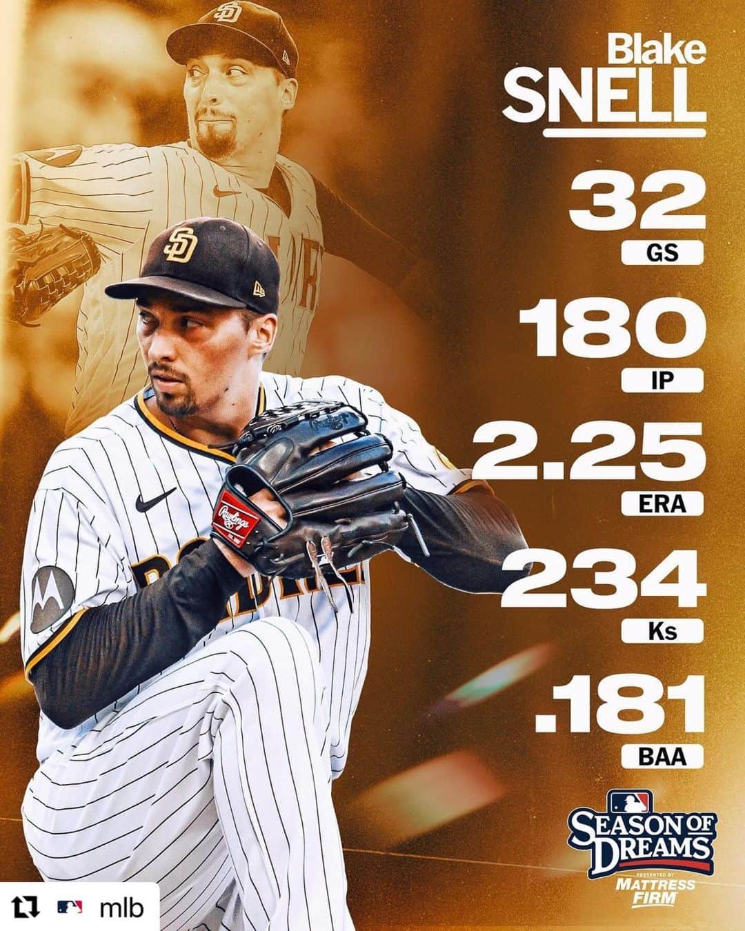 Rawlings Japanのインスタグラム：「#Repost @mlb with @use.repost ・・・ After leading MLB in ERA, Blake Snell caps off his incredible season with his second Cy Young Award. #ローリングス  #グラブ #teamrawlings  @rawlings_japan_llc」