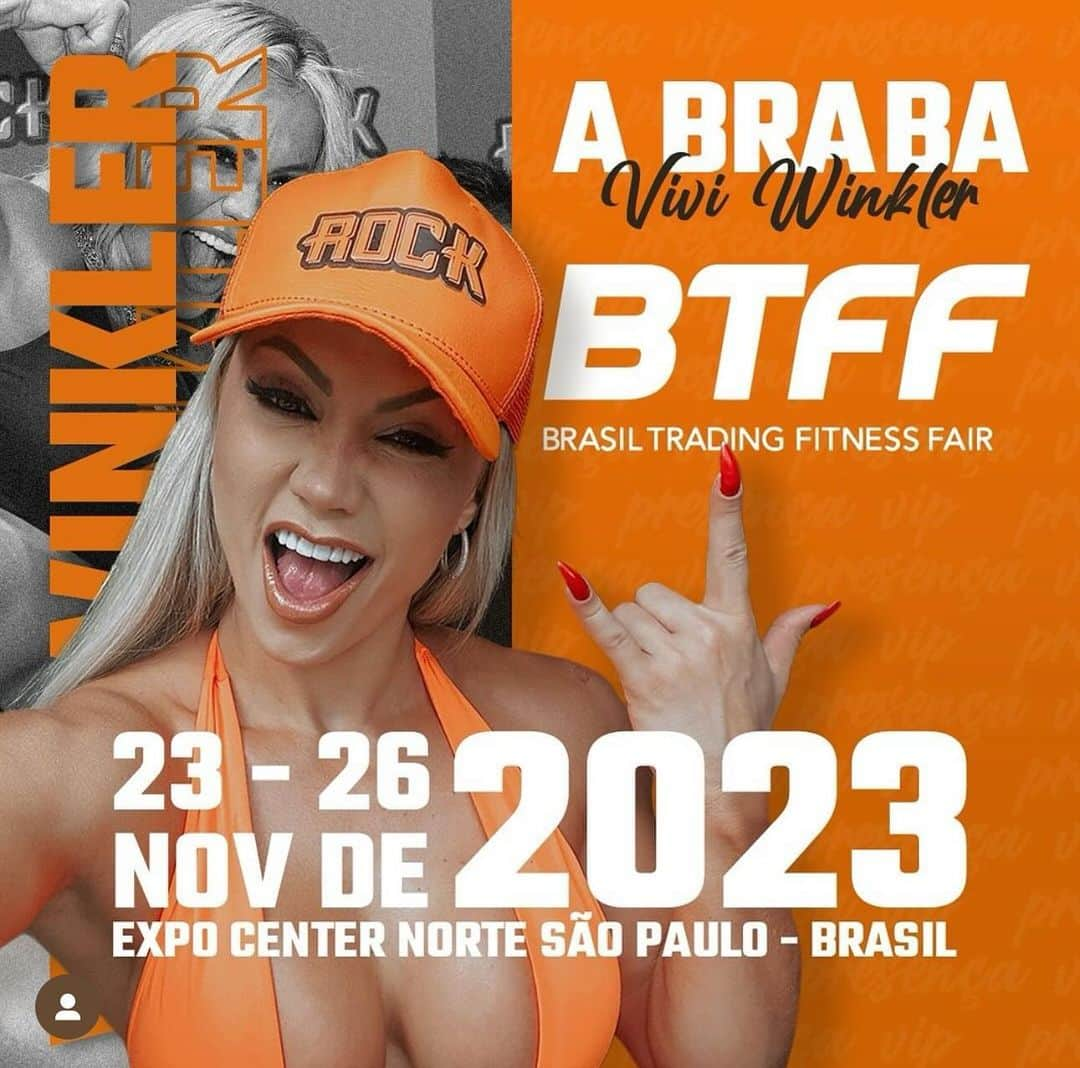 Vivi Winklerのインスタグラム：「VEJO VCS SEXTA-FEIRA AGORA SP 💪🏼😍 ATENÇÃO SÃO PAULO - estarei com a @rockfoodoficial na feira BTFF nos dias 24, 25 e 26 de novembro . Aguardo vcs em nosso stand viu !!!!」