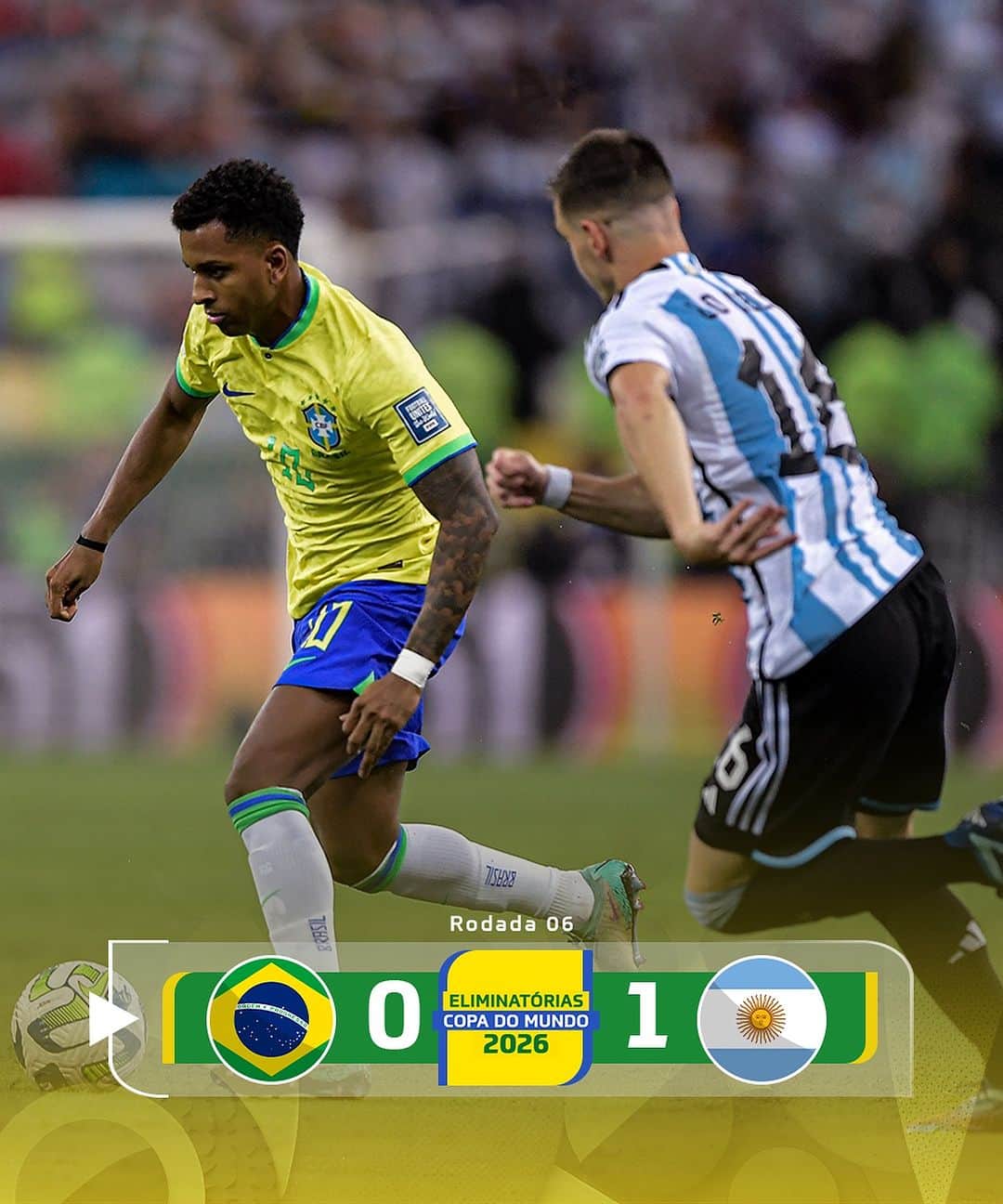 サッカー ブラジル代表チームのインスタグラム：「A Seleção Brasileira foi superada pela Argentina na noite desta terça-feira (21) por 1 a 0, no Maracanã.  A partida foi a última da equipe em 2023.  📸: Staff Images/CBF」