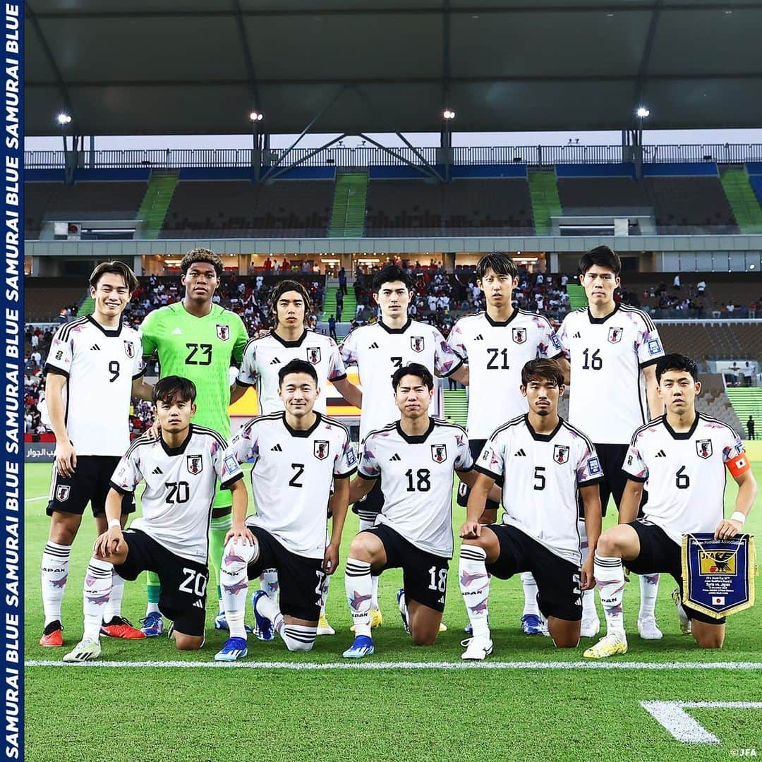 日本サッカー協会のインスタグラム：「. 【2023.11.21 Photo Report①📸】  🏆FIFA #ワールドカップ 26アジア2次予選 兼 AFC #アジアカップ サウジアラビア2027予選 🇯🇵#SAMURAIBLUE 5-0 シリア代表🇸🇾 ⌚️23:45(🇯🇵) 🏟Prince Abdullah AlFaisal Stadium(サウジアラビア)  23 #鈴木彩艶(GK) 2 #菅原由勢 3 #谷口彰悟 5 #守田英正 6 #遠藤航 (C) 9 #上田綺世 14 #伊東純也 16 #冨安健洋 18 #浅野拓磨 20 #久保建英 21 #伊藤洋輝  𝐒𝐔𝐁🔄 1 #前川黛也(GK) 12 #大迫敬介(GK) 4 #町田浩樹 7 #佐野海舟 8 #相馬勇紀 10 #堂安律 11 #細谷真大 13 #南野拓実 15 #渡辺剛 17 #田中碧 19 #中山雄太 22 #毎熊晟矢  監督 #森保一  #AsianQualifiers #夢への勇気を #jfa」