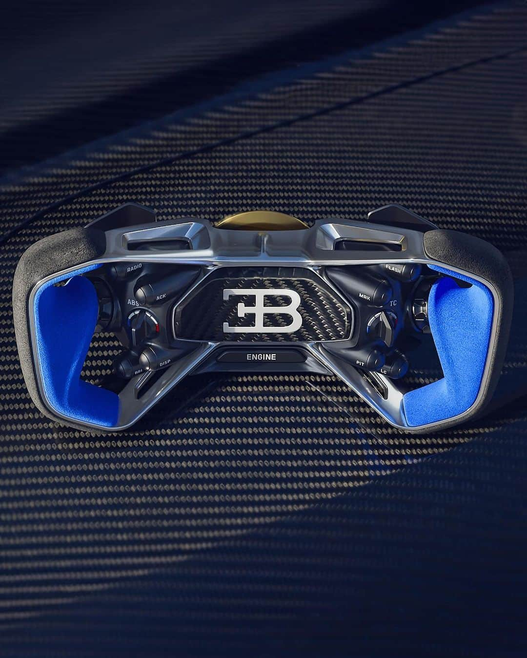 ブガッティさんのインスタグラム写真 - (ブガッティInstagram)「Step behind the wheel of the most extreme BUGATTI ever. Thanks to the creation of an all-new lightweight and high-strength monocoque, every facet of the BOLIDE's interior has been created specifically for BUGATTI’s track-only hyper sports car.  The visionary high-tech steering wheel is built around an ‘X-theme’ structure – mirroring the BOLIDE's rear lights. The design of the steering wheel features a tight, compact and ergonomic package with eight key buttons placed optimally for ease of functionality when driving on track and dealing with the G-forces the BOLIDE creates.  #BUGATTI #BOLIDE – WLTP: bugatti.link/consumption」11月23日 0時03分 - bugatti