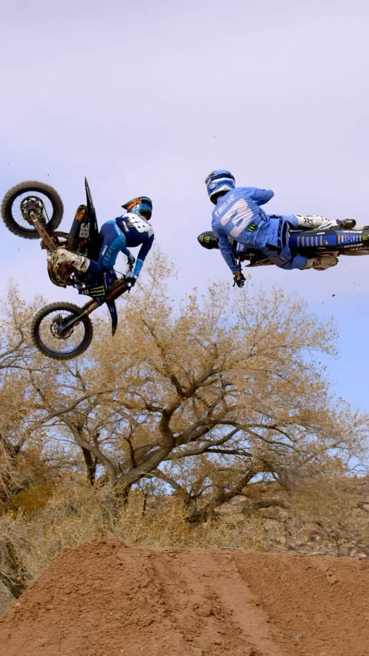 モンスターエナジーのインスタグラム：「Two 🐐’s, one TOUGH edit.   Watch @DirtShark’s latest edit ‘MAC N DEEGS’ featuring @EliTomac & @DangerBoyDeegan as they train for the upcoming @SupercrossLIVE season at Tomac’s ranch. Now playing on YouTube. Link in Bio.  #MonsterEnergy #Moto #Motocross #Supercross #motorsport」