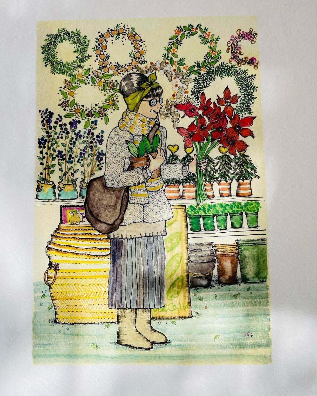結城アンナのインスタグラム：「🌹クリスマスの準備🎄お花🌲 🎄X'mas diaries🪻The flowers 🌹  #ayukihouse_illustration #illustration #watercolor #イラスト #クリスマス #xmasillustration」