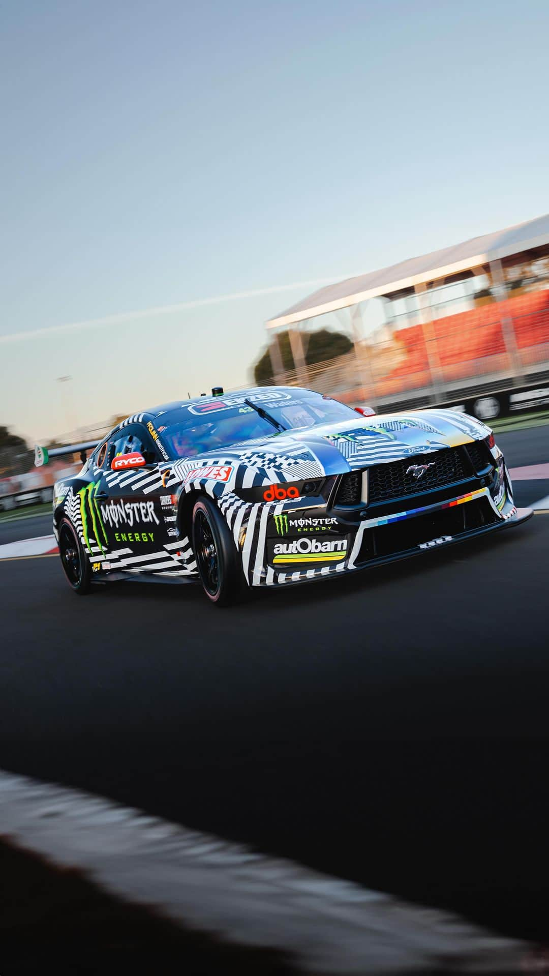 モンスターエナジーのインスタグラム：「Honouring the legend, Ken Block.   This weekend, @cam_waters is set to hit the Adelaide streets final round of the Supercars Championship. Racing with the number 43, he’ll be paying tribute by sporting a throwback to an iconic Ken Block livery.  #KB43VER #Supercars」