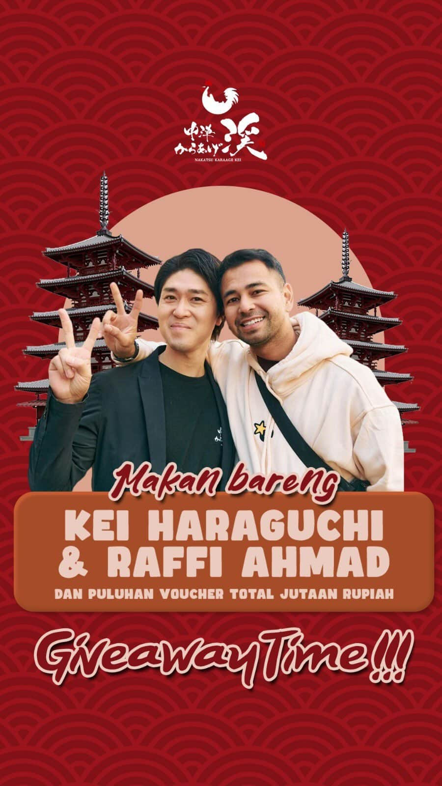 Raffi Ahmadのインスタグラム：「Giveaway Allert!!!  *DAPETIN KESEMPATAN MAKAN BARENG RAFFI AHMAD DAN KEI HARAGUCHI*  25 November depan, Kei Haraguchi bakalan dateng nih ke Indonesia!   Kalian bisa banget makan bareng sama Kei Haraguchi dan Raffi Ahmad di Karaage Kei.  Caranya gampang banget 1. Wajib Follow IG & Tiktok Karaage Kei, Raffi Ahmad dan Kei Haraguchi (Instagram) 2. Like dan Repost postingan ini di Feed dan Storymu 3. sertakan Caption alasan kenapa kamu layak untuk makan bareng Raffi Ahmad dan Kei Haraguchi 4. pastikan akunmu tidak di Private yaa  5. Jangan lupa tag n mention 5 temanmu yaaa  Upload di Instagram Feedmu dan Tag ke @karaage_kei_id @raffinagita1717 @kei_haraguchi (hanya Instagram) dengan Hashtag #karaagekei #makanbarengraffikei #Karaageterenak #jepangpoll  Akan ada 3 pemenang dengan alasan yang paling menarik yang beruntung untuk makan bersama Raffi Ahmad & Kei Haraguchi  serta ada puluhan peserta yang beruntung mendapatkan voucher makan di Karaage Kei dengan total hadiah Jutaan Rupiah.  Pengumuman akan dilakukan pada tanggal 24 November 2023 di Instagram…  Good Luck and see u at Karaage Kei, guys! 🫶✨  Good Luck and see u at Karaage Kei, Guys !! ✨🫶  #Karaage #jepang #friedchicken #jakarta #grandprix #kulinerjepang #chickencurry #gancit #gandariacity #giveaway #giveawayjkt #giveawaytime」