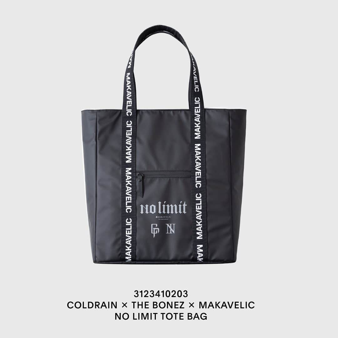 coldrainさんのインスタグラム写真 - (coldrainInstagram)「【MAKAVELIC×coldrain×The BONEZ TRIPLE COLLABORATION 先行販売】  MAKAVELIC 10th Anniversary イベント “NO LIMIT” 開催を記念して、 MAKAVELIC /coldrain / The BONEZによるトリプルコラボレーションアイテムを販売いたします。 イベント当日に先駆けて、12月2日(土)、3日(日)に先行販売をいたします。 会場ではアイテム販売だけではなく、今回イベント用に撮り下ろした両バンドのビジュアルを展示し撮影も可能となっております。 お買い上げいただいた方には先行販売の特典としてNO LIMITオリジナルステッカーをプレゼント。また、その場でMAKAVELICオフィシャルインスタのフォローとLINE登録をしていただいた方には今回撮り下ろしたビジュアルを中心としたNO LIMIT記念冊子をプレゼントいたします。（数に限りがございます。無くなり次第終了となります） この機会をお見逃しなく！ 混雑が予想されますので整理券を当日9:00より配布いたします。 アイテム数にも限りがございます。抽選ではなく先着順となります。  日時 12月2日(土) 12月3日(日) 11:00-19:00  場所 MIL 2ND milgallery.jp　 渋谷区神宮前4-25-29-2F(1F XLAGE店舗)  営業時間 10:00-19:00 (整理券は9:00から配布します) N アイテム NO LIMIT TOTE BAG BLACK 税込15,400円 NO LIMIT TEE  BLACK/WHITE L/XL 税込7,150円 NO LIMIT LS TEE  BLACK/WHITE L/XL 税込9,350円  #makavelic #coldrain #thebonez #makavelicnolimit」11月22日 19時00分 - coldrain_official