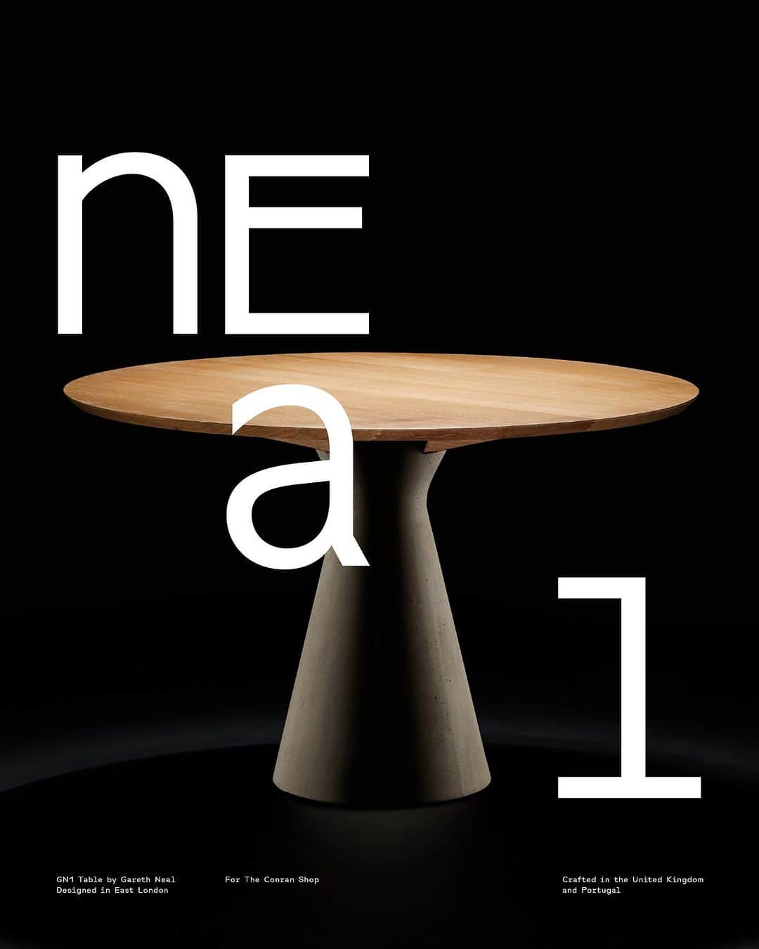 ザ･コンランショップのインスタグラム：「Gareth Neal（ガレス・ニール）がデザインしたダイニングテーブル「GN1」がザ・コンランショップ限定で登場。細部まで美しい、タイムレスなデザインのGN1は、環境に優しく、サステナブルな水性の造形素材、ジェスモナイトで作られた脚と、堅牢な無垢材（オークまたはウォルナット）の天板を組み合わせることで、現代的な雰囲気に仕上がっています。洗練されたミニマルなフォルムと考え抜かれた構造は、熟練の職人技が生み出す芸術的な美を体現しています。  ●展示店舗 ザ・コンランショップ 東京店  @garethnealfurniture  #theconranshop #theconranshoptokyo」