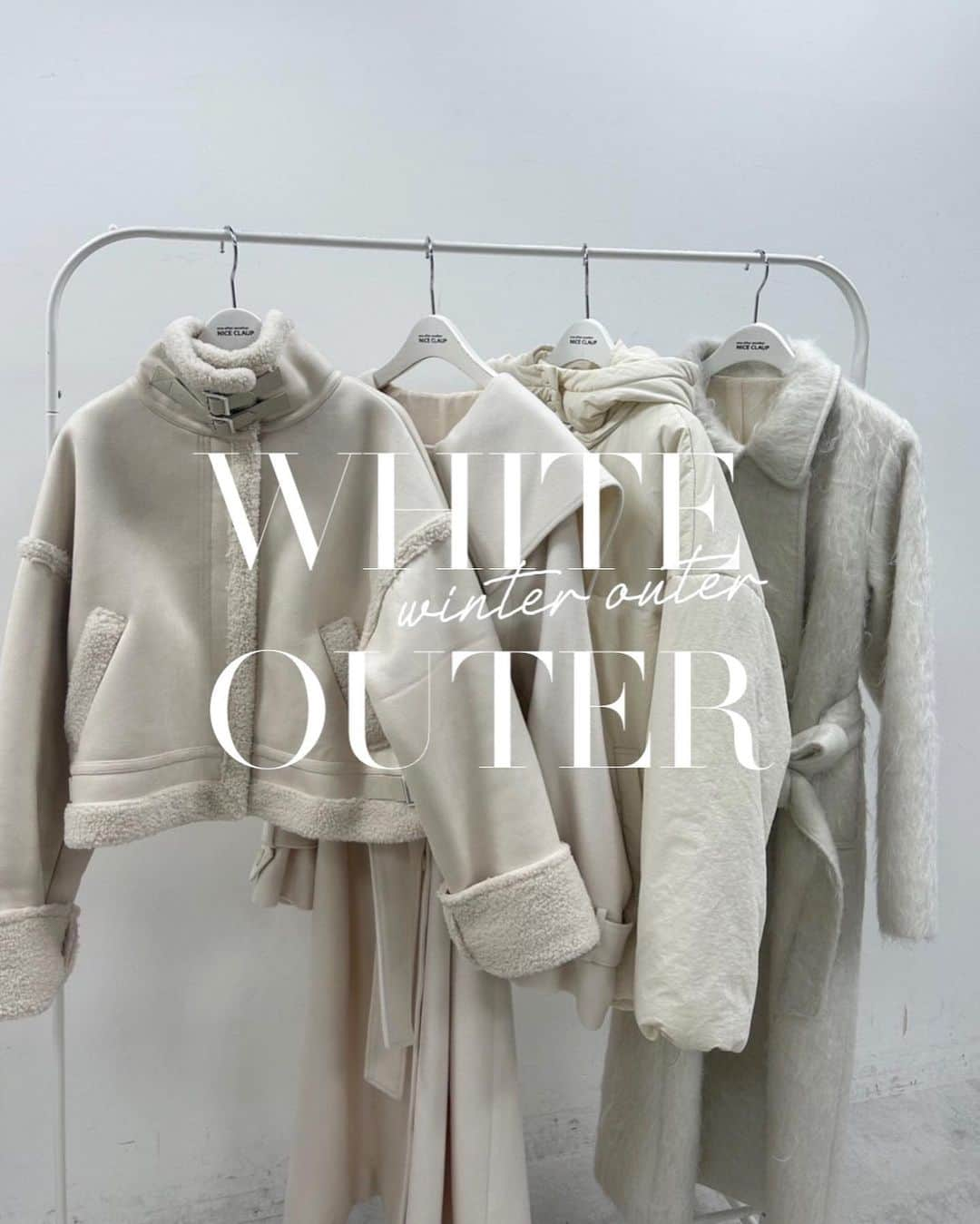 one after another NICECLAUPのインスタグラム：「White outer ❄️🤍 ⁡ ナイスクラップのおすすめホワイトアウターまとめ🕊️ ⁡ ⁡ ⁡ トレンドのホワイトコーデにぴったりなアウターがたくさん揃ってます⛄️ ⁡ 予約ですでに大人気のボアアウターから SHOPでもお問い合わせの多いダウンまで❄️ ⁡ ⁡ ⁡ ぜひチェックしてね💞 ⁡ ケープ付きロングコート  #0132080120 ボンバージャケット  #0132070280 ミドルフェイクダウン  #0132070040 大きな襟ロングコート #0132080100 あざとモテコート  #0132080080 シャギーロングコート  #0132080090 コクーンブークレジャケット  #0132070290 ⁡ #niceclaup #ナイスクラップ #ガーリー #ガーリーコーデ #大人コーデ #トレンドコーデ #大人可愛い #フェミニン #冬アウター #フェミニン #ボアアウター #フレンチガーリー #ロングブーツ #ロングコート #ティアードスカート #キルティングアウター #ロングコート #デートコーデ #ファーアウター #クリスマスコーデ #クリスマス」