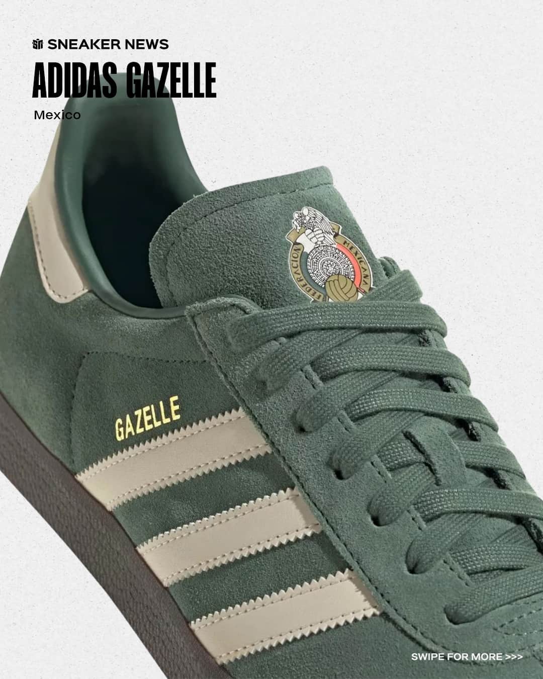 Sneaker Newsのインスタグラム：「Sí se pudo? 🇲🇽⁠ ⁠ The Mexico Men's National Football Team might not have given fans the match they were hoping for last night against Honduras, but supporters of the CONCACAF squad can soon enjoy a special @adidasoriginals Gazelle inspired by 1970s heritage.⁠ ⁠ Tap the LINK IN BIO for full details.」