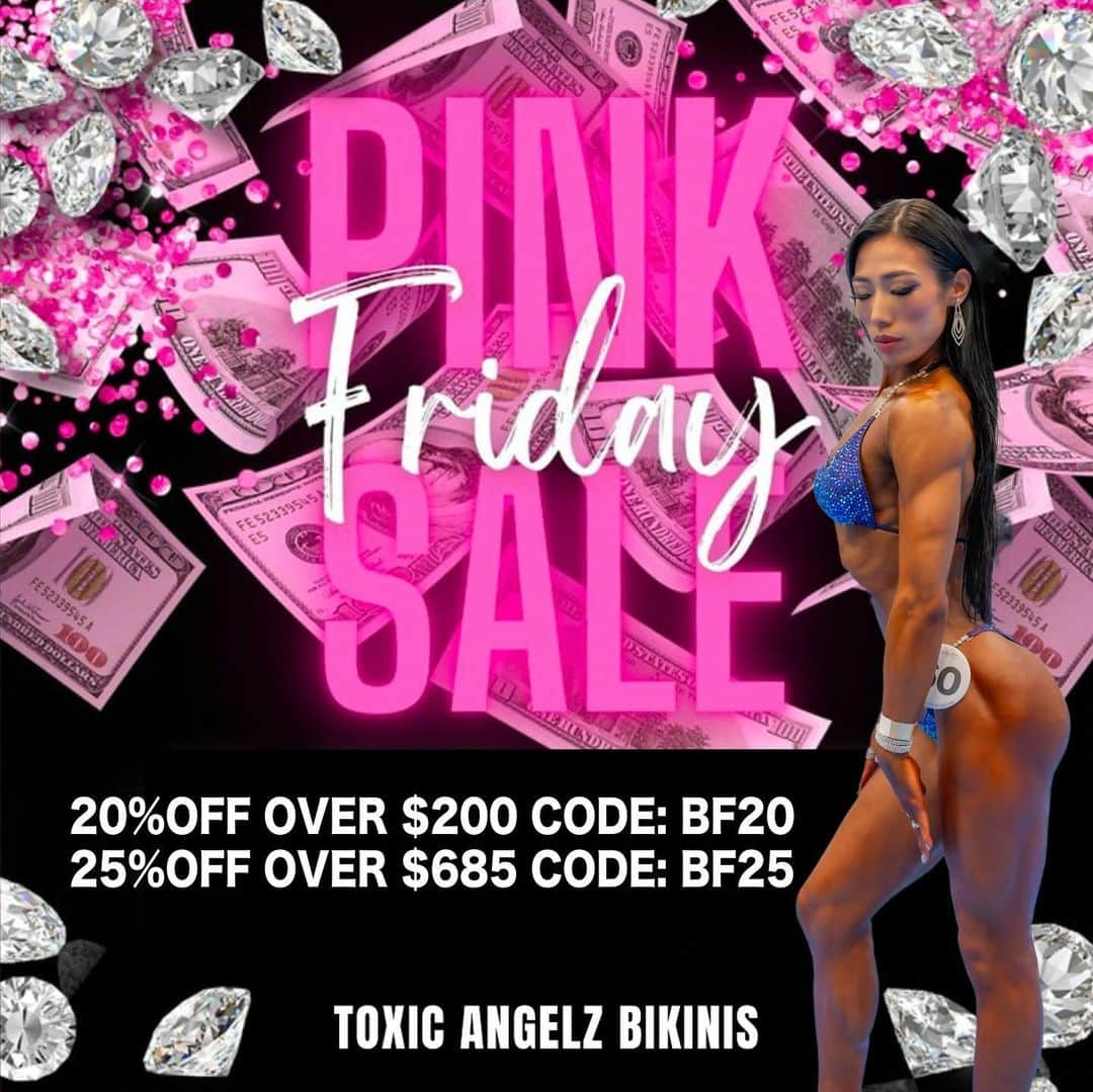 YumeFitのインスタグラム：「. . @toxicangelzbikinis  今年最大のセールを開催しています😉✨ この機会に来シーズンに向けて準備しましょう‼︎  🔸$685以上のご注文で25%OFF CODE: BF25 🔸$200以上のご注文で20%OFF CODE: BF20  ご購入は @toxicangelzbikinis のサイトから😍 ご注文時のメモに私の名前かInstagramアカウント名を記載して応援して頂けると嬉しいです🥰🩷  @toxicangelzbikinis just launched their BIGGEST SALE OF THE YEAR! 🥳 Bundle everything you need next season and save:  💎25%off orders over $685 with code: BF25 💎 💎20%off orders over $200 with code: BF20 💎  You can take advantage of the Black Friday deal without having to pick a suit color or finalize your sizes until closer to your show date by searching BUY NOW & DESIGN LATER on @toxicangelzbikinis website. 🛒 I'd love if you can support me by mentioning my name or Instagram in the notes at the time of ordering!   @toxicangelzbikinis  #blackfriday  #sale」