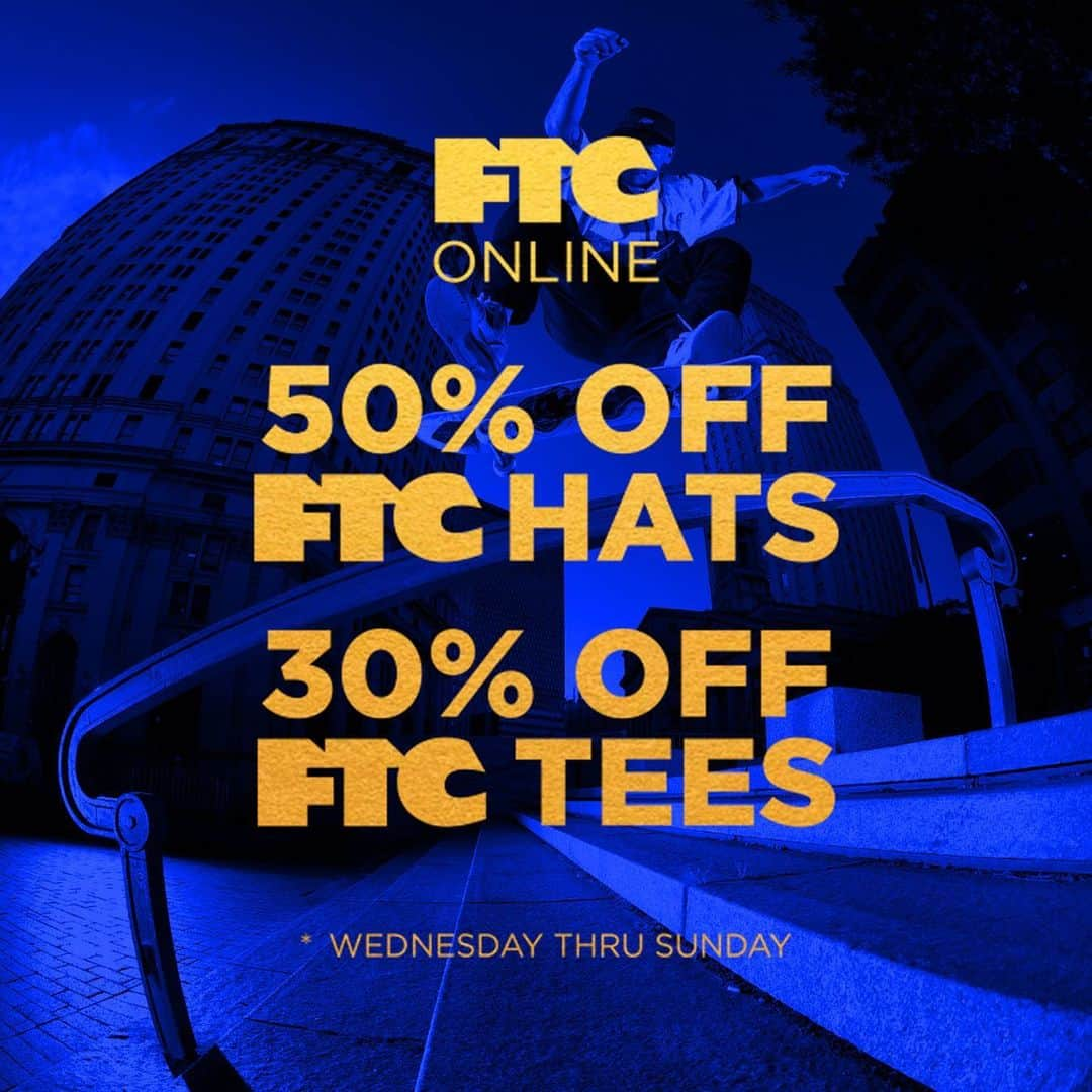 エフティーシーのインスタグラム：「FTC Online Black Friday Sale Starting Now Wednesday 11/22 til Sunday 11/26 — 50% OFF Hats & 30% OFF Tees (Discount Automatically Given at Checkout) 🎇 #ftc #forthecity #ftcskateboarding #ftcsanfrancisco #ftcjp #ftctokyo #ftcnagoya #ftcosaka #ftcnewyork」