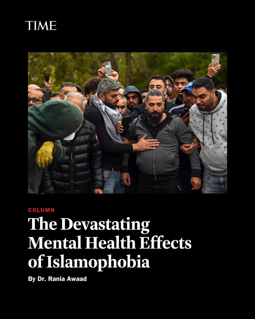 TIME Magazineのインスタグラム：「"Islamophobia, an irrational fear and hostility towards Islam or Muslims, has deep roots that can be traced back to Western colonialist archetypes of the 'uncivilized other'," writes Stanford Clinical Professor of Psychiatry Dr. Rania Awaad.  "By diminishing the complexity of individuals and essentializing Islam, these colonial powers created a seedbed for the dehumanization and generalization of people today perceived to be Muslim or Muslim-adjacent.  "And perhaps most importantly, these kinds of hate crimes and the rise of Islamophobia have extensive, negative mental health impacts on Muslim communities in the U.S. and around the world."  At the link in bio, read Dr. Awaad's full column on the devastating mental health effects of Islamophobia.   Photograph by Joshua Lott—The Washington Post/Getty Images」