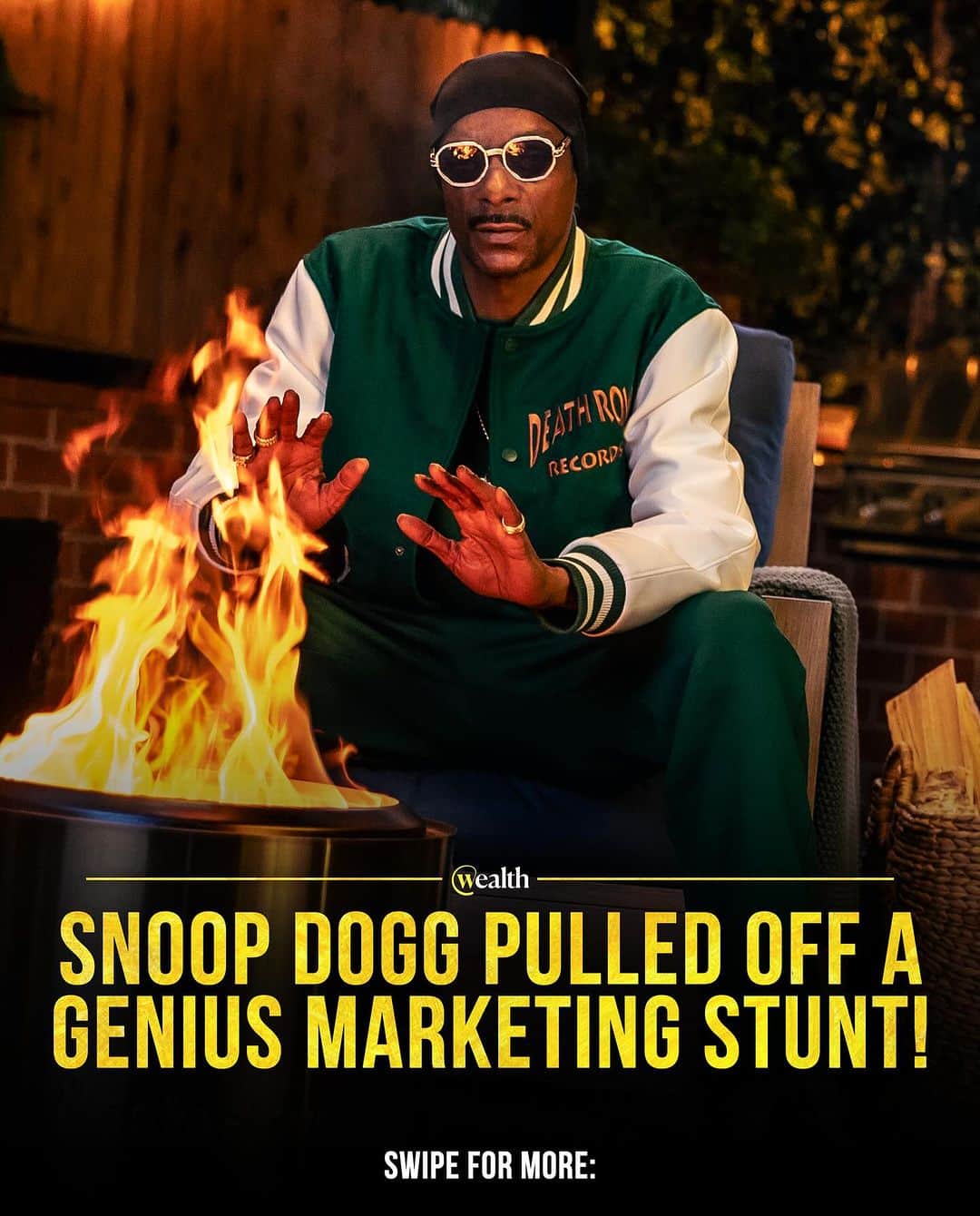スヌープ・ドッグのインスタグラム：「Snoop Dogg masterfully executed a marketing stunt by announcing he would "give up smoke," which was linked to a new advertisement for Solo Stove, a brand known for smokeless fire pits​​.   This move was part of a broader campaign where he collaborated with Solo Stove, and they even introduced a product named the "Snoop stove"​​. Known for his extensive work as a brand ambassador, Snoop Dogg's cryptic social media posts about quitting smoke were initially assumed to be hinting at a marketing stunt, a suspicion that later proved to be accurate​​.   This campaign has been recognized as one of the biggest PR stunts of the holiday season, showcasing Snoop Dogg's marketing acumen and his team's ability to generate buzz and intrigue​  Video: @snoopdogg @solostove」