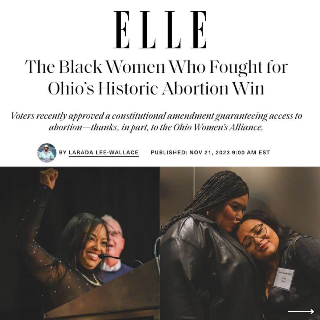 マンディ・パティンキンのインスタグラム：「Repost from @ohiowomensalliance • “We had a heavy hand in the messaging and narrative that was going to our community,” Carnes said. “It wasn’t solely about abortion. It was about our communities having access to the things they need to thrive without fear of criminalization. That includes having access to the full spectrum of reproductive health care services, and that is why we worked closely with the ballot committee to ensure the language was as inclusive as possible. Voters were able to see that.” Full article at link in bio!  Thank you @elleusa and @iamlarada for uplifting the Black women who led this fight!   📸: @krforbesphotography  #abortion #miscarriagecare #birthcontrol #reproductivejustice #ohio #ohpol」