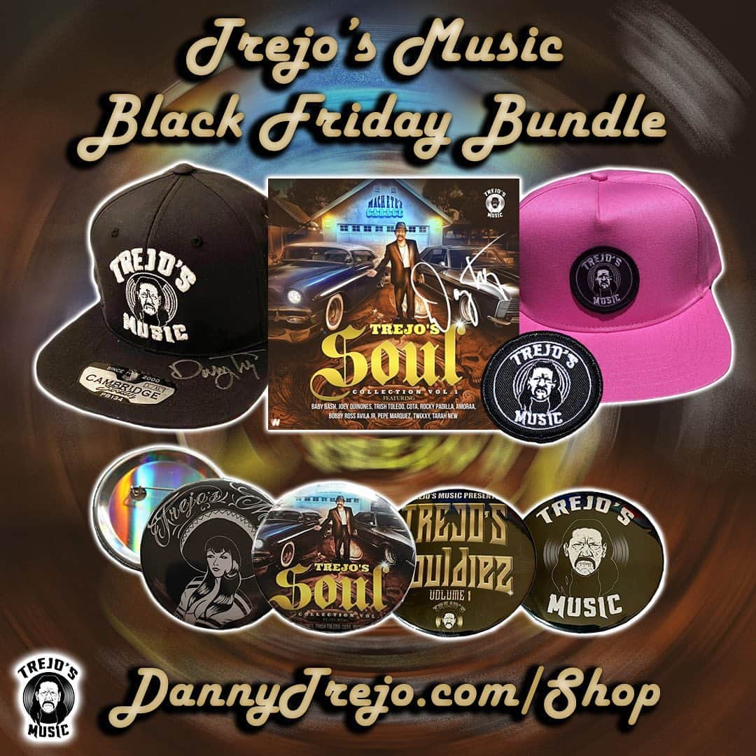 ダニー・トレホさんのインスタグラム写真 - (ダニー・トレホInstagram)「🎶 Souldies are forever! Trejo's Music Black Friday Bundle sale starts now! Available in non-signed and autographed by Danny Trejo options, each bundle includes a Trejo's Music Hat, Trejo's Soul Collection Vol 1. CD, a patch, and 4 exclusive button pins! Shop now while supplies last ➡️ *Link in Bio*  *Sale Ends 11/30/23 11:59pm PT  #trejosmusic #blackfriday #souldies #souldiesareforever #dannytrejo #soulmusic #happyholidays」11月23日 2時00分 - officialdannytrejo