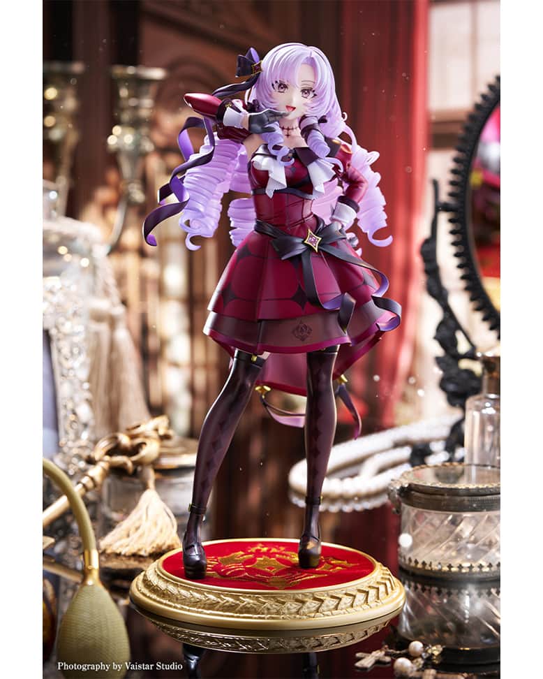 株式会社 壽屋 コトブキヤのインスタグラム：「The virtual Youtuber and NIJISANJI member Hyakumantenbara Salome is finally being made into a 1/7 scale figure!  Check out her graceful pose and confident, beaming smile!  The ribbons in her hair and detailing on her dress have been thoroughly recreated for a spectacular finish. Her beautifully flowing curls have also been delicately sculpted to look impressive from any angle!  The base is designed to resemble a low pile carpet. Along with the gilded frame, this combination in design provides a luxurious finish to the figure.  Add Hyakumantenbara Salome to your collection today!  ©︎ANYCOLOR, Inc.  Available June 2024.」