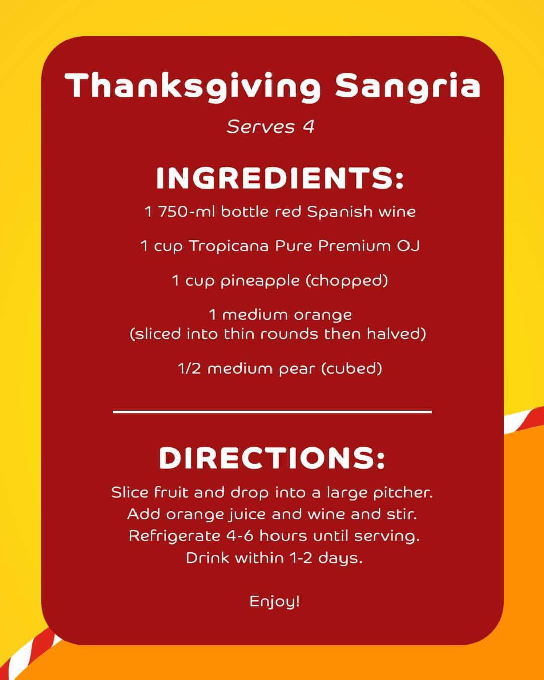 トロピカーナさんのインスタグラム写真 - (トロピカーナInstagram)「This week, we’re thankful for OJ—and sangria. If you still need a large-batch cocktail for Thanksgiving, try this can’t-miss recipe! Ages 21 and up, enjoy responsibly.」11月23日 2時13分 - tropicana_juices