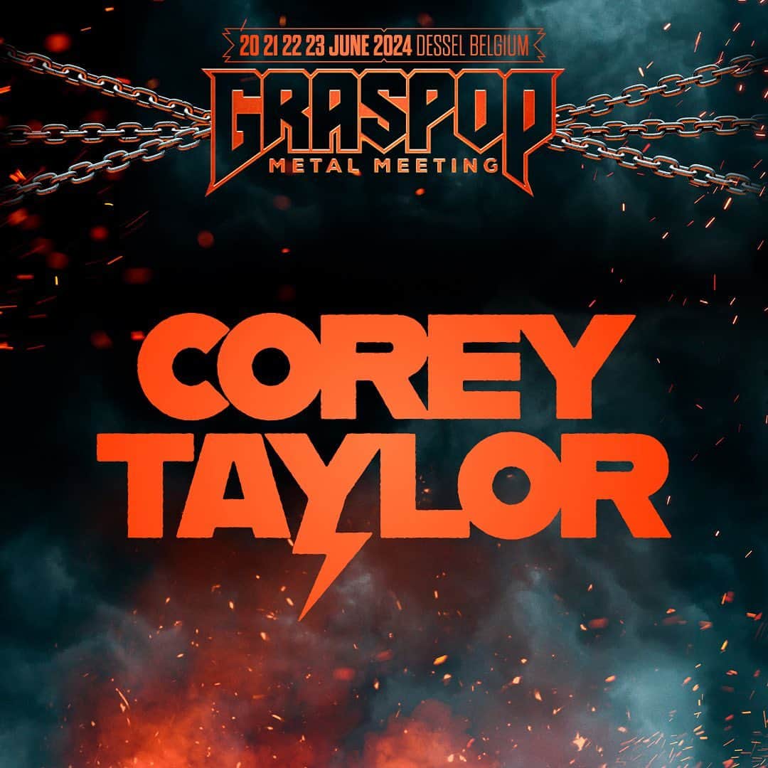 コリィ・テイラーのインスタグラム：「Stoked to take the stage at next year’s @graspopmetalmeeting.  Get your tickets starting at 10am on 25th November at www.graspop.be #GMM24」