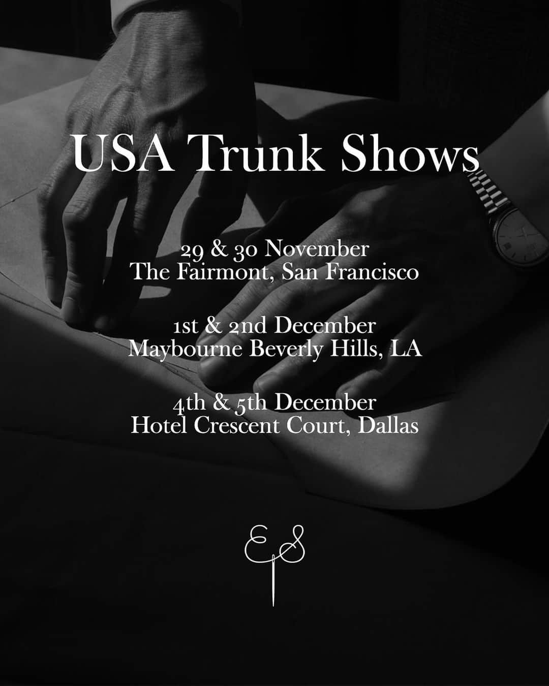 エドワード セクストンさんのインスタグラム写真 - (エドワード セクストンInstagram)「We are delighted to announce our return to the United States this month for a series of trunk shows as part of @the.londoncollective. By popular demand, we will be visiting Palm Beach and Atlanta for the first time, in addition to our trunk shows in San Francisco, Los Angeles, Dallas and New York. Our Ready to Wear offering will also be available to try on, in addition to our Made to Measure services. Visit edwardsexton.co.uk to book now and for further information.  29 & 30 November — The Fairmont, San Francisco 1st & 2nd December — Maybourne Beverly Hills, LA 4th & 5th December — Hotel Crescent Court, Dallas 6th & 7th December — Private Residence, Palm Beach 8th December — Grand Hyatt, Atlanta 6th, 7th & 8th December — L&S Custom Tailors, New York  Soon to be followed by further trunk shows in February 2024.  #trunkshow #bespoke #london #edwardsexton #tailoring #mtm #rtw #usa #newyork #atlanta #palmbeach #dallas #menswear #sartorial #sexton #thelondoncollective」11月23日 3時04分 - edwardsexton