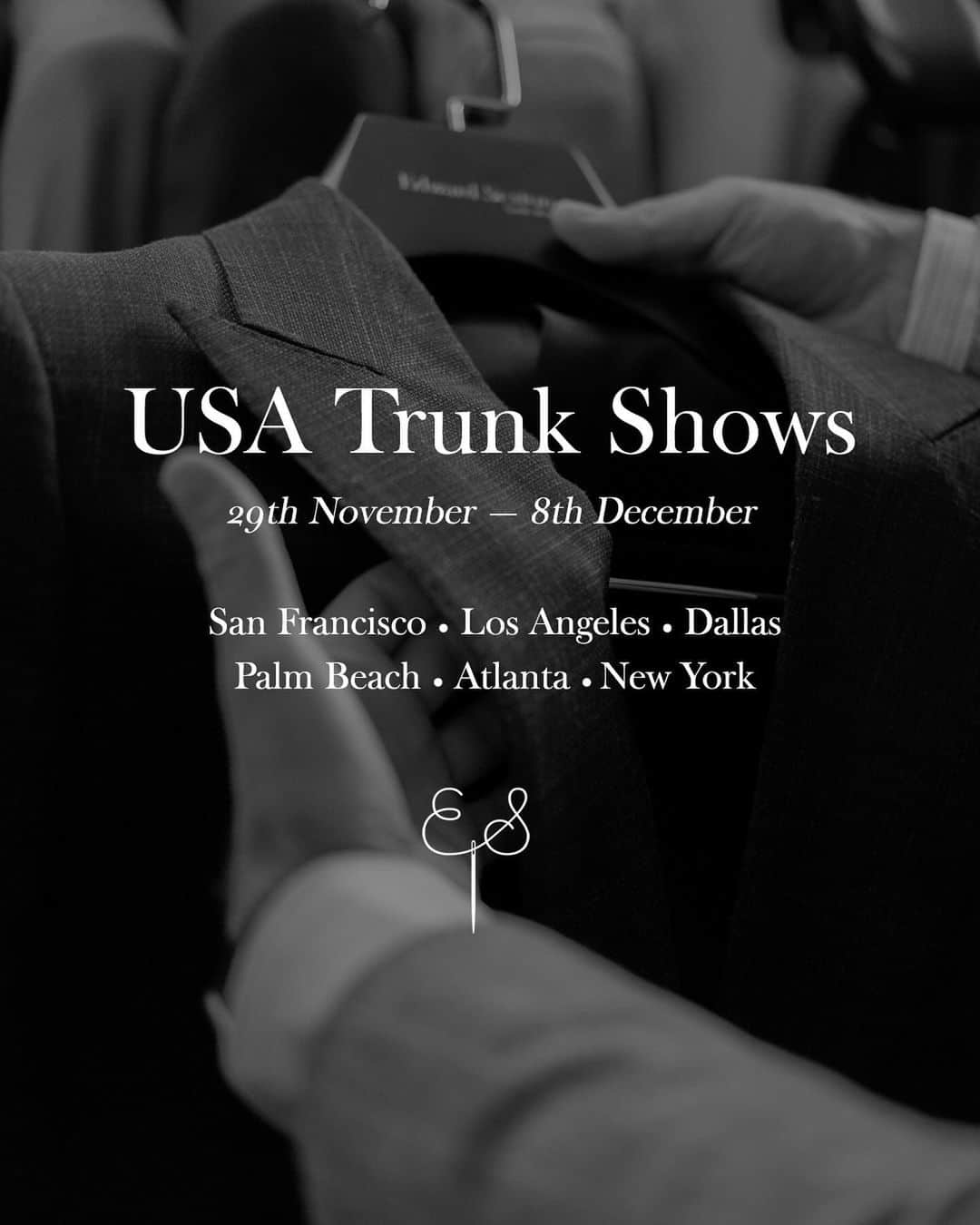 エドワード セクストンのインスタグラム：「We are delighted to announce our return to the United States this month for a series of trunk shows as part of @the.londoncollective. By popular demand, we will be visiting Palm Beach and Atlanta for the first time, in addition to our trunk shows in San Francisco, Los Angeles, Dallas and New York. Our Ready to Wear offering will also be available to try on, in addition to our Made to Measure services. Visit edwardsexton.co.uk to book now and for further information.  29 & 30 November — The Fairmont, San Francisco 1st & 2nd December — Maybourne Beverly Hills, LA 4th & 5th December — Hotel Crescent Court, Dallas 6th & 7th December — Private Residence, Palm Beach 8th December — Grand Hyatt, Atlanta 6th, 7th & 8th December — L&S Custom Tailors, New York  Soon to be followed by further trunk shows in February 2024.  #trunkshow #bespoke #london #edwardsexton #tailoring #mtm #rtw #usa #newyork #atlanta #palmbeach #dallas #menswear #sartorial #sexton #thelondoncollective」