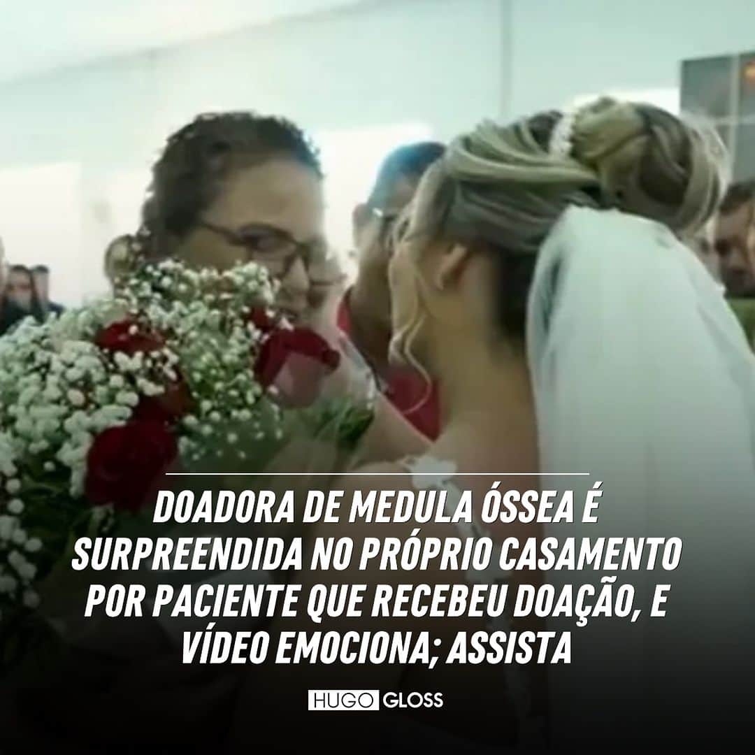 Hugo Glossのインスタグラム：「O caso aconteceu em Cascavel, no oeste do Paraná, e emocionou a web. Daniela Cervi se cadastrou como doadora de medula óssea ainda na adolescência até que em 2021, pôde fazer a doação para uma paciente compatível.  Tratava-se de Andreia Ferreira, que na época enfrentava a leucemia. As duas passaram a se comunicar, mas não haviam se conhecido pessoalmente. O encontro aconteceu de surpresa, quase dois anos depois, no casamento de Daniela. O noivo dela, Rafael Meira Ribeiro, foi quem organizou a surpresa. Andreia teve um papel central na cerimônia, e o vídeo viralizou nas redes. Que AMOR!   ➡️ Saiba tudo sobre o caso e veja o vídeo, clicando no link da bio ou no destaque “News”. (📸: Reprodução/g1)」